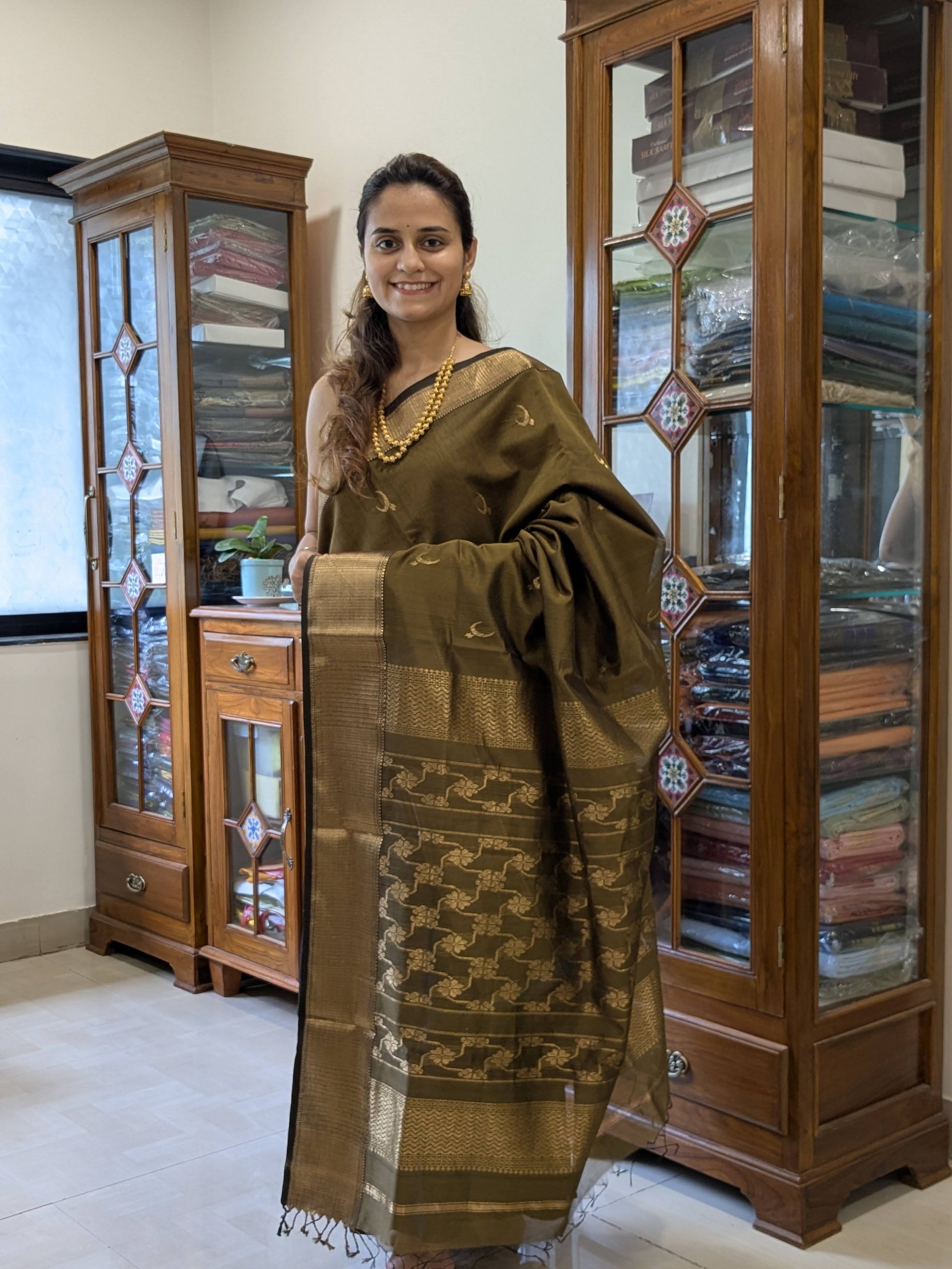 Deep Mustard Yellow Chandrakala Maheshwari Silk Cotton Saree