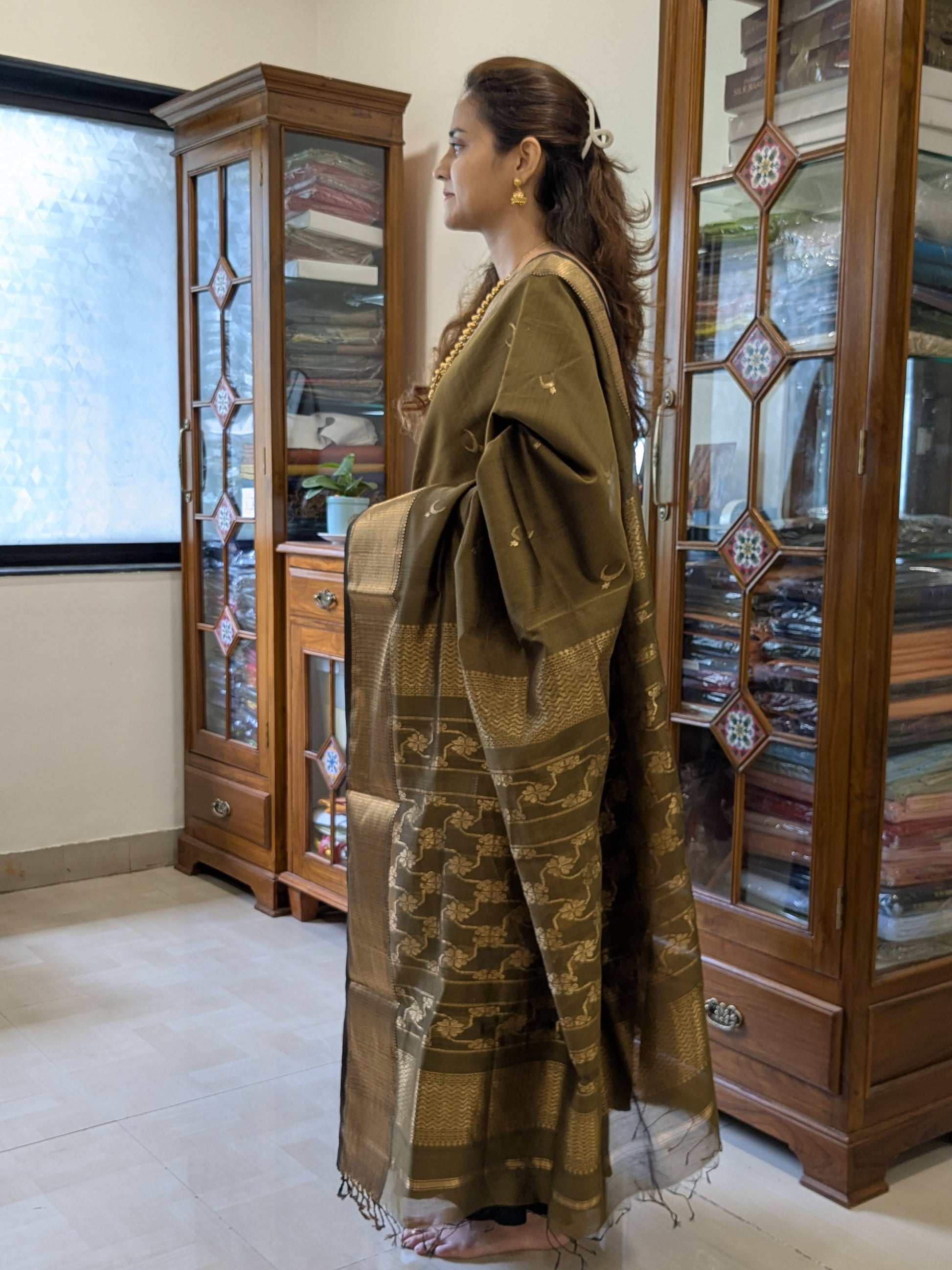 Deep Mustard Yellow Chandrakala Maheshwari Silk Cotton Saree