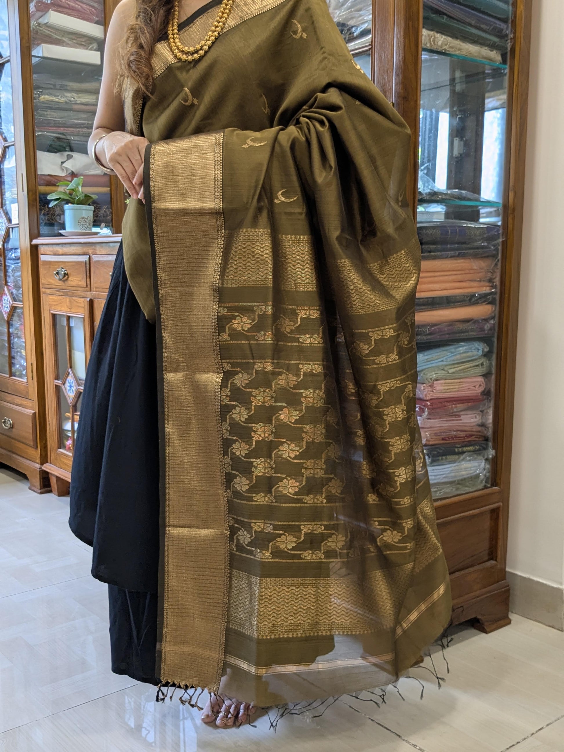 Deep Mustard Yellow Chandrakala Maheshwari Silk Cotton Saree
