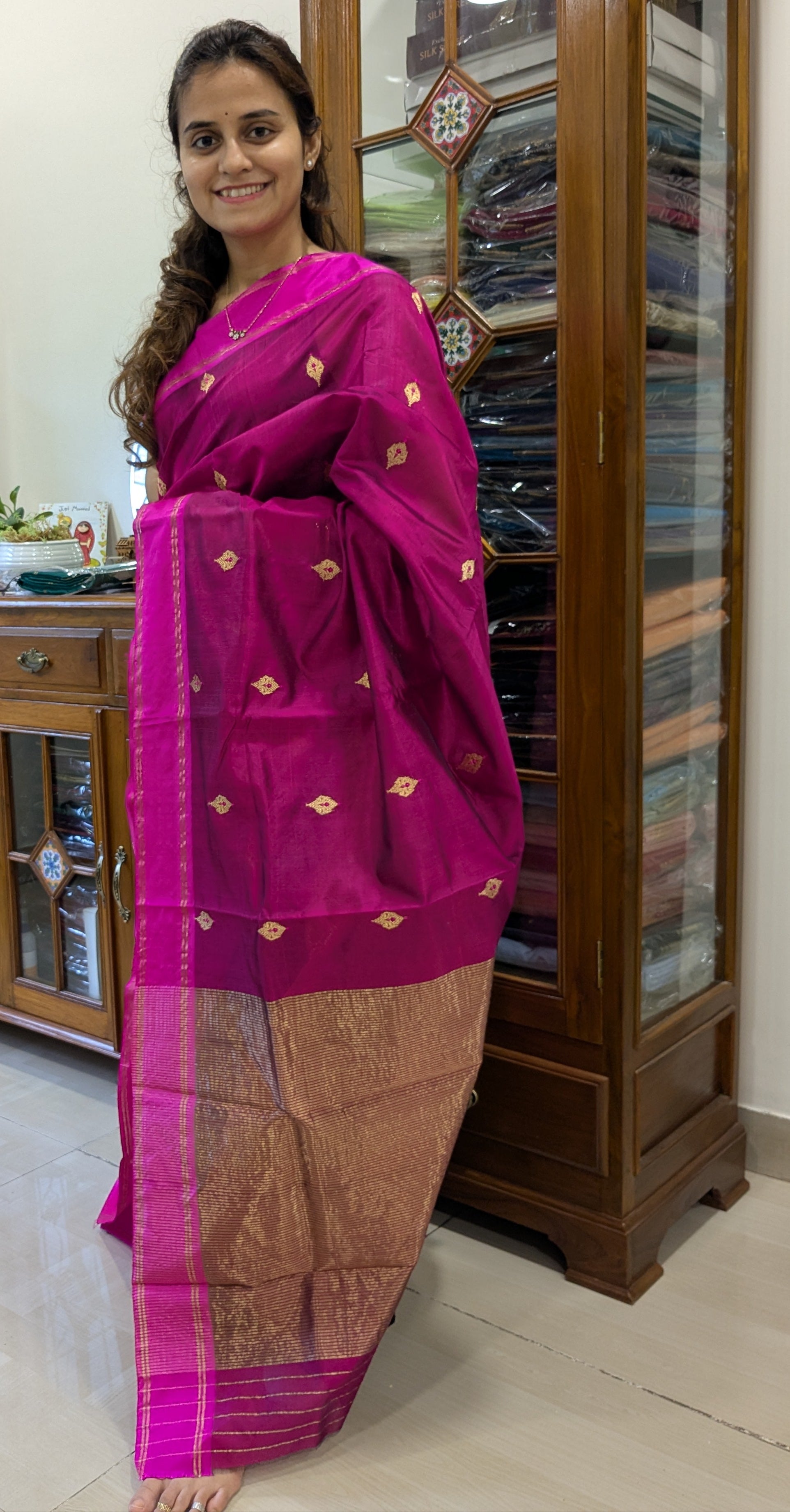 Full front view highlighting lustrous Chanderi silk and rich festive appeal.