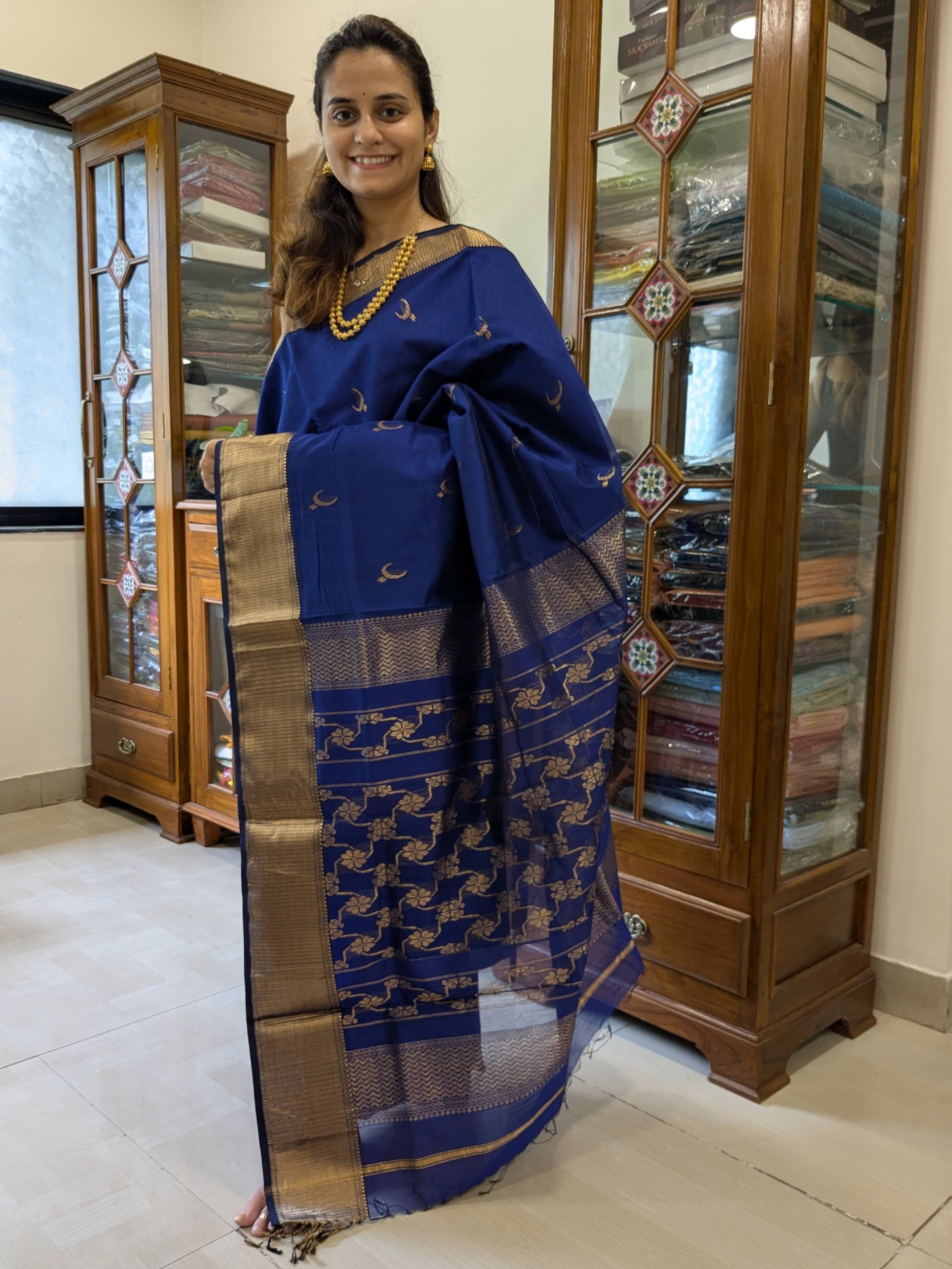 Full view showcasing the rich silk-cotton blend and festive elegance.