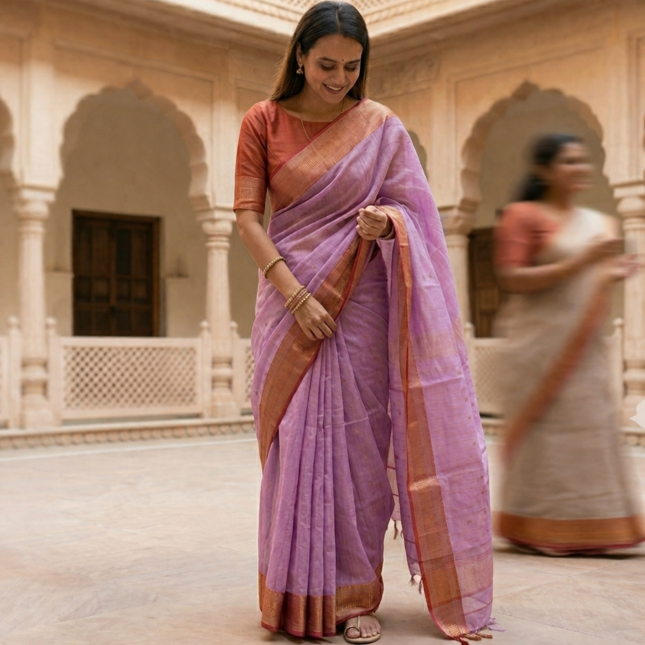 Maheshwari Silk Cotton Lavender Meena Butti Saree