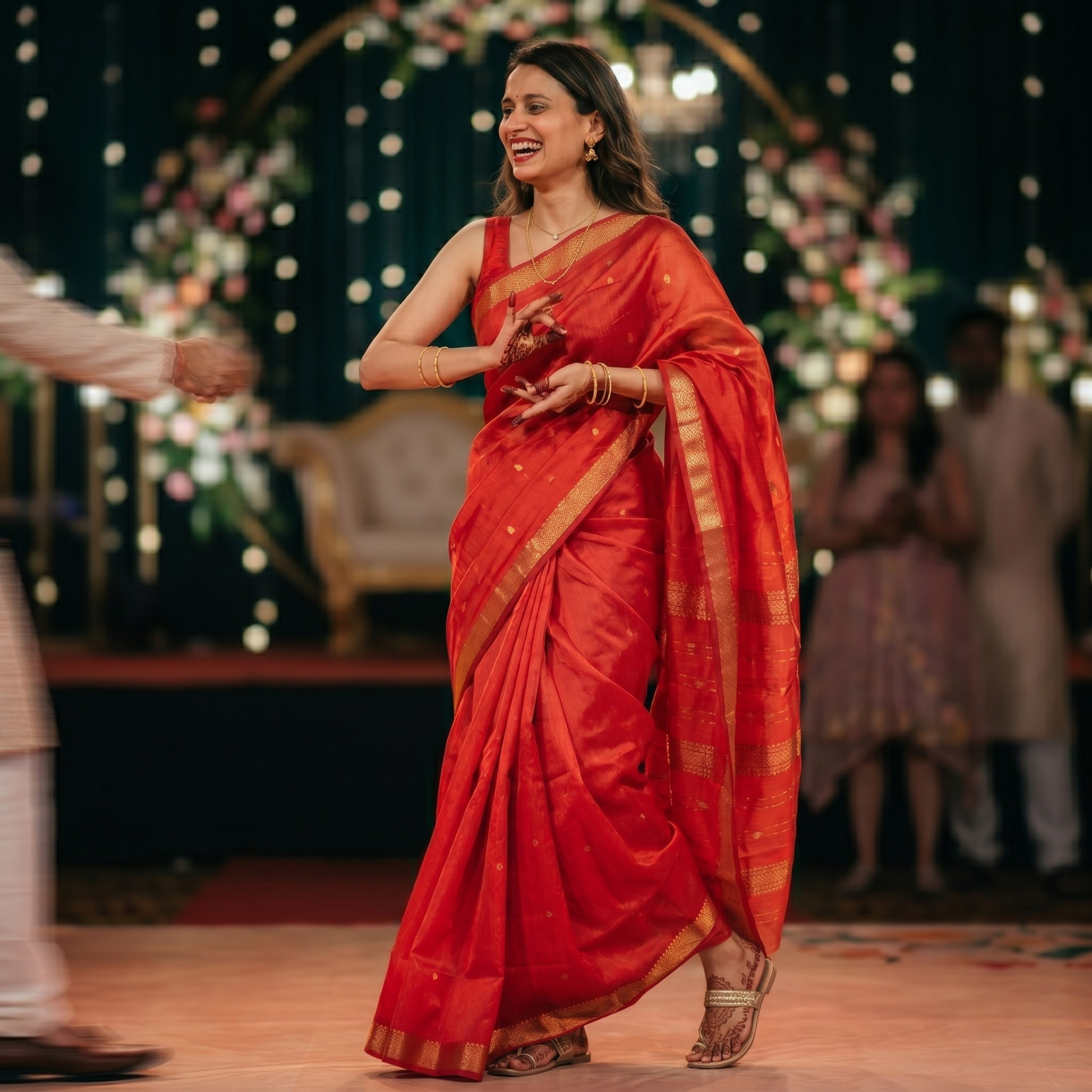 Garbh Reshmi with Butti Red Maheshwari Handloom Saree