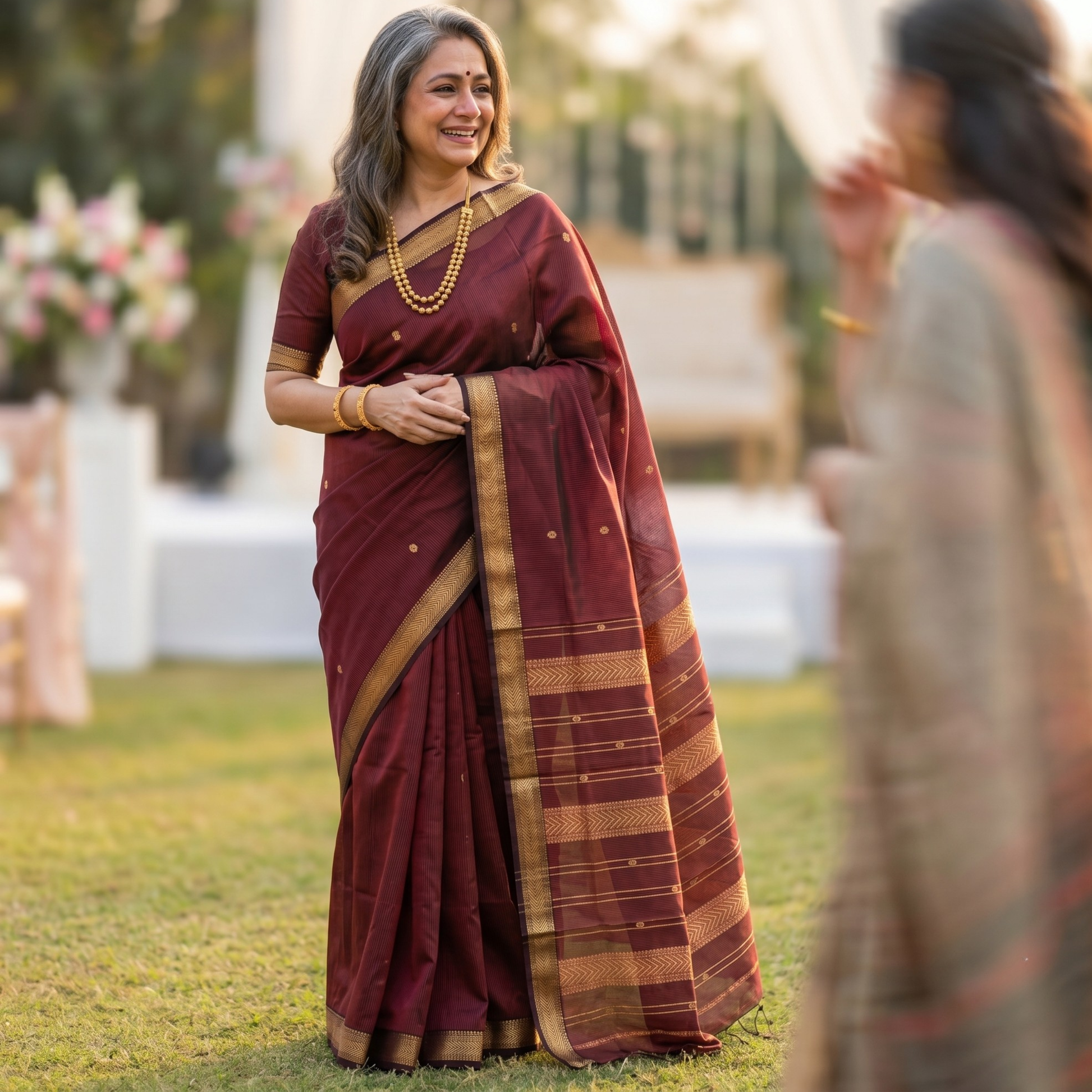 Garbh Reshmi with Butti Red & Black Maheshwari Handloom Saree