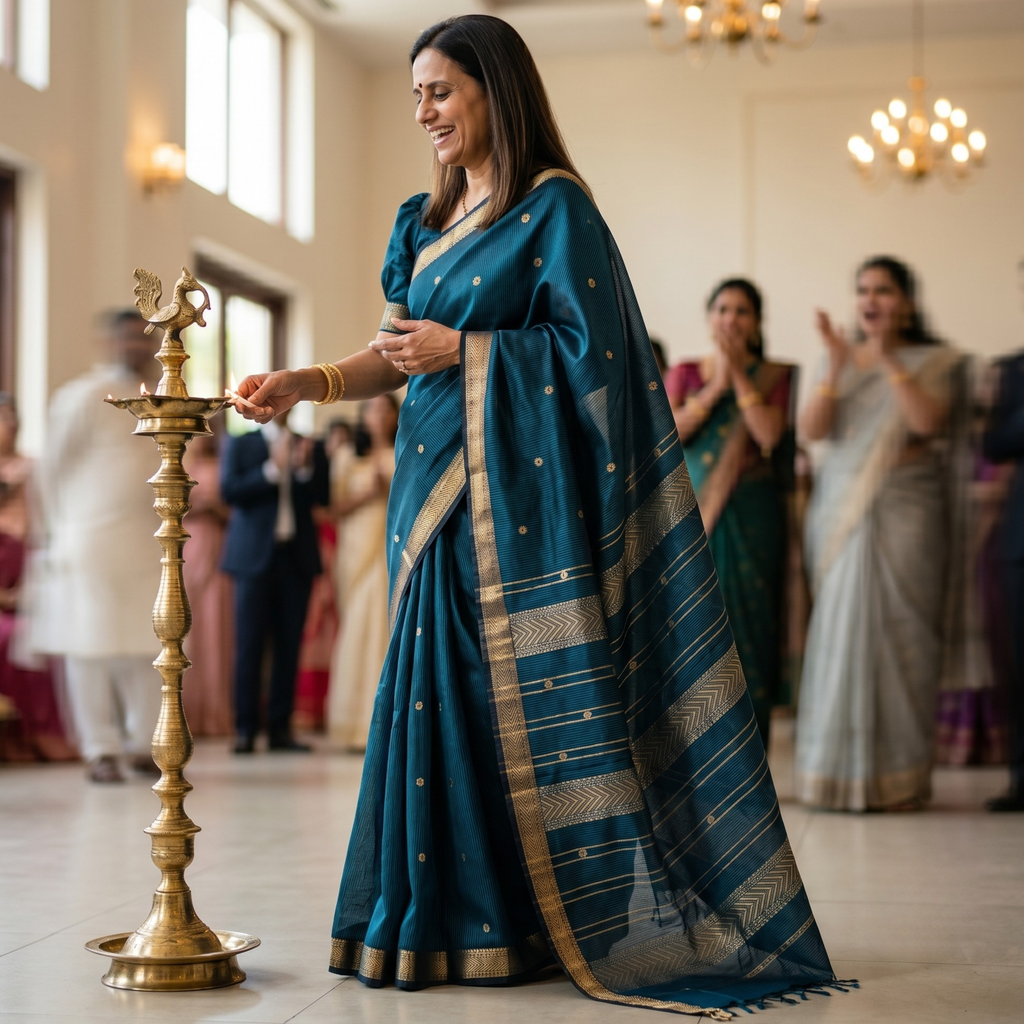Garbh Reshmi with Butti Morpankhi Maheshwari Handloom Saree