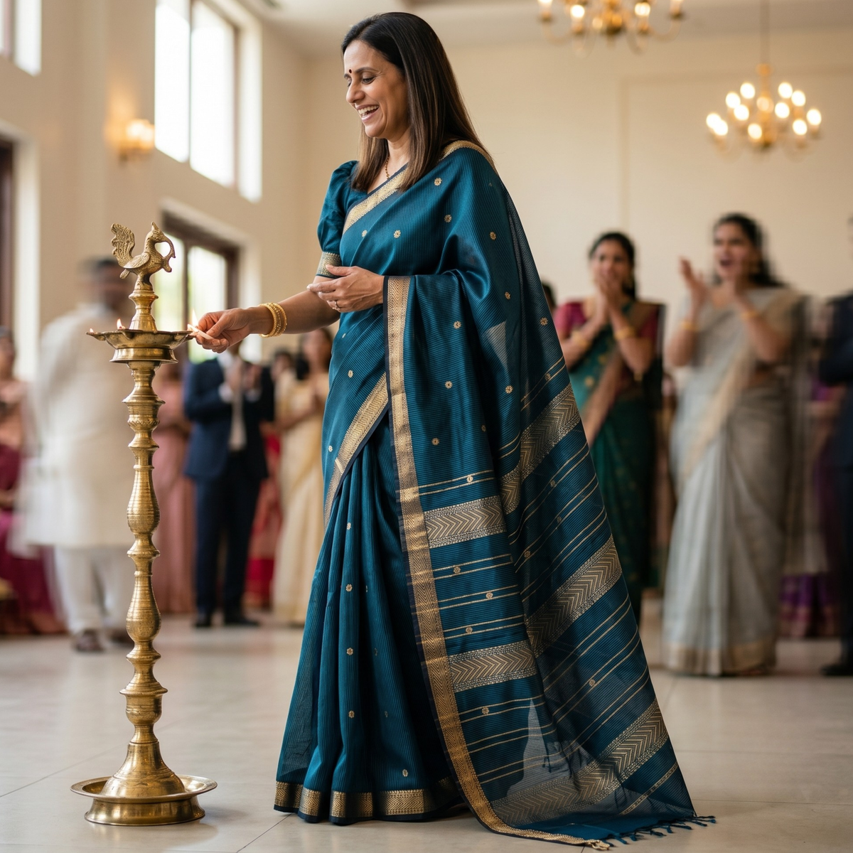 Garbh Reshmi with Butti Morpankhi Maheshwari Handloom Saree