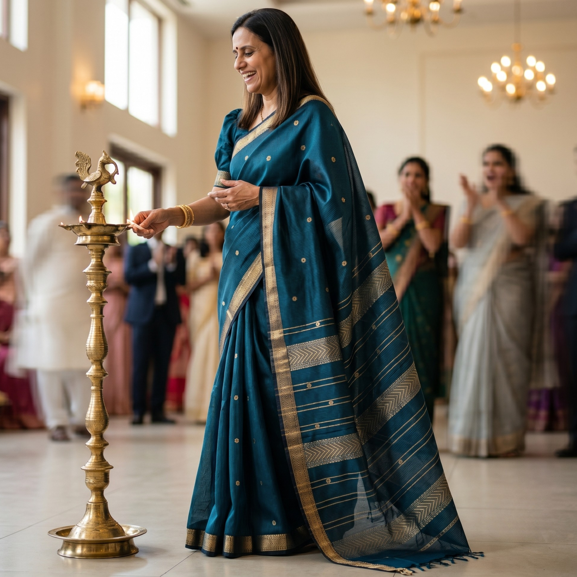 Garbh Reshmi with Butti Morpankhi Maheshwari Handloom Saree