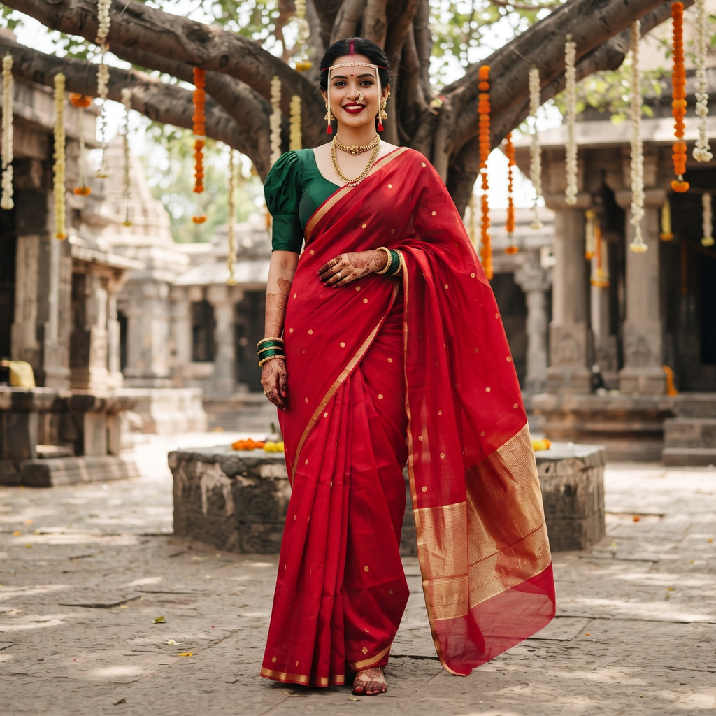 Handloom Red Pure Silk Chanderi Saree with Floral Buttis