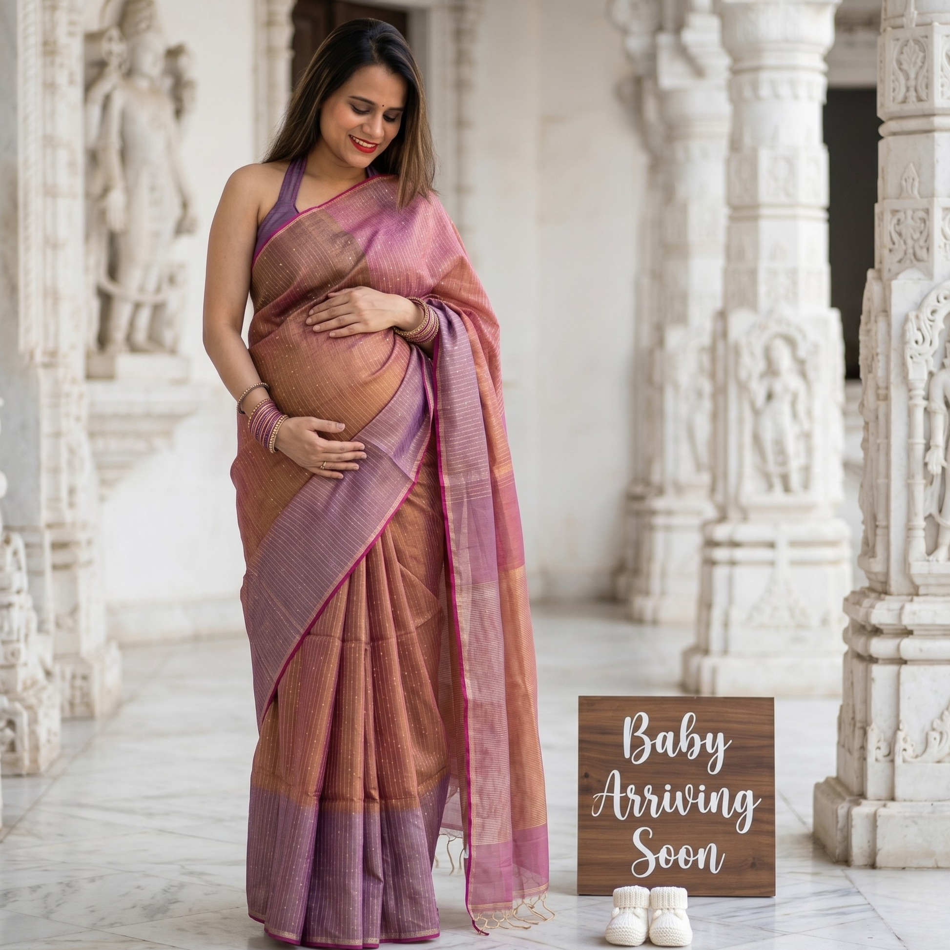 Red and Purple Linen Tissue Jamdani Saree with Sequins