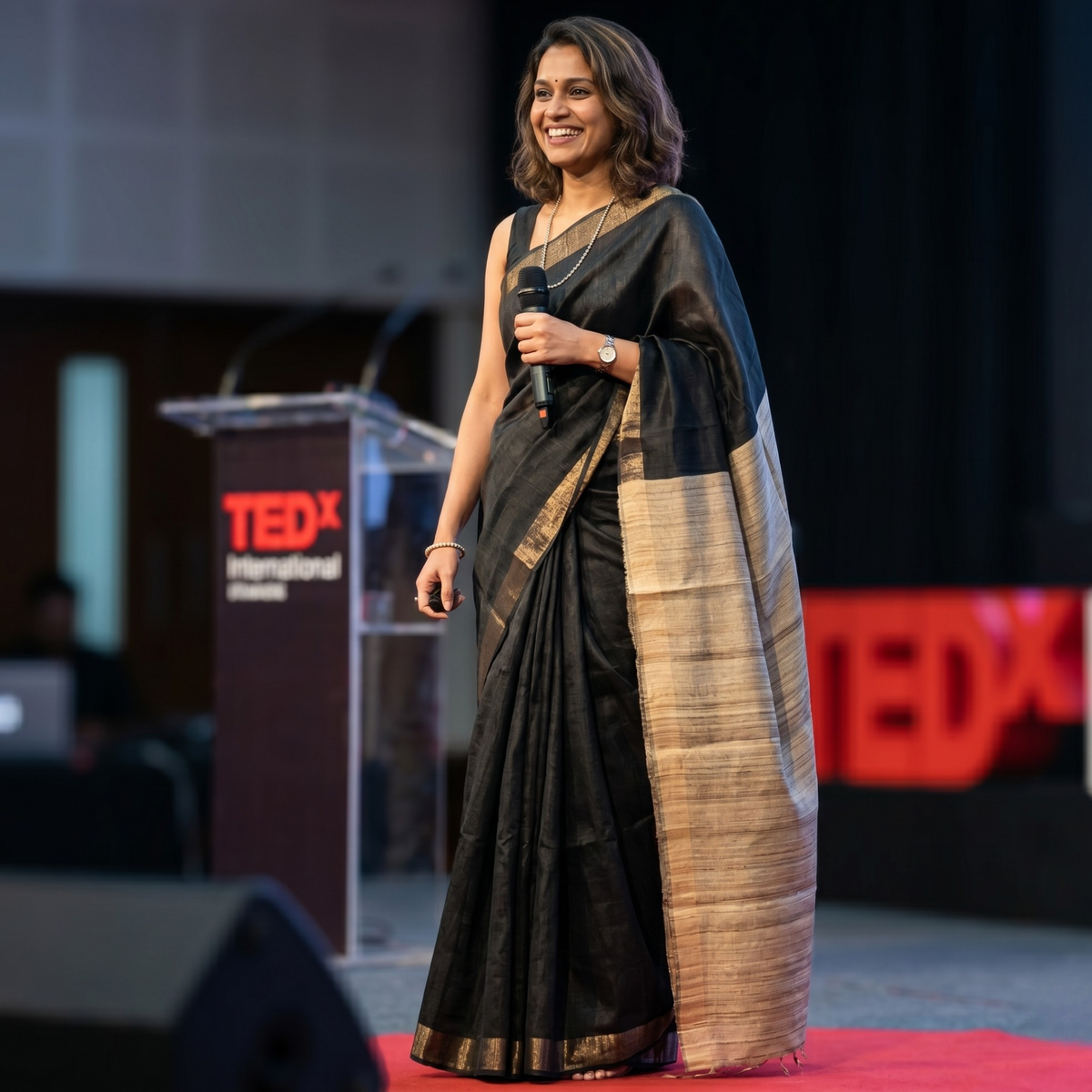Black Raw Silk Handloom Saree with Beige Pallu