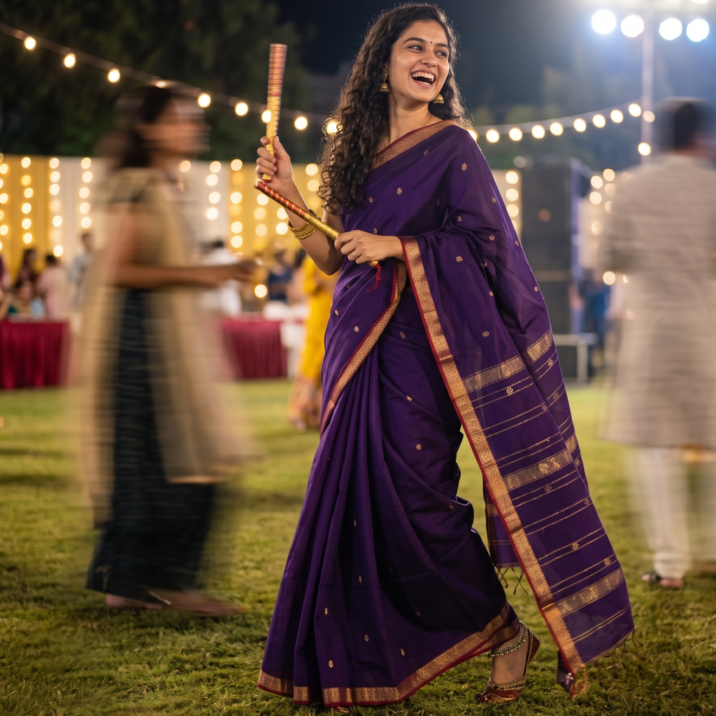 Purple Maheshwari Silk Cotton Saree with Buttidar Pallu