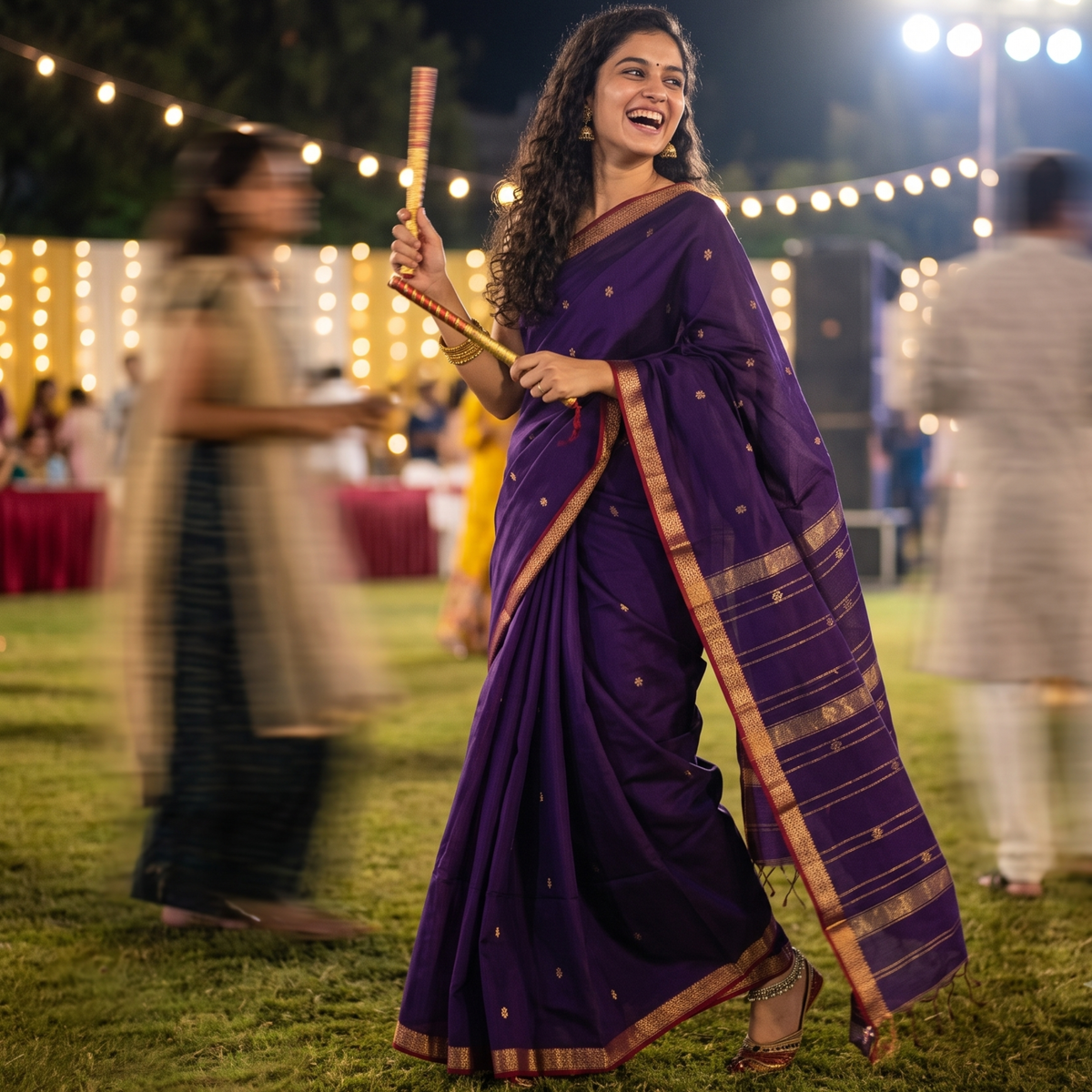Purple Maheshwari Silk Cotton Saree with Buttidar Pallu