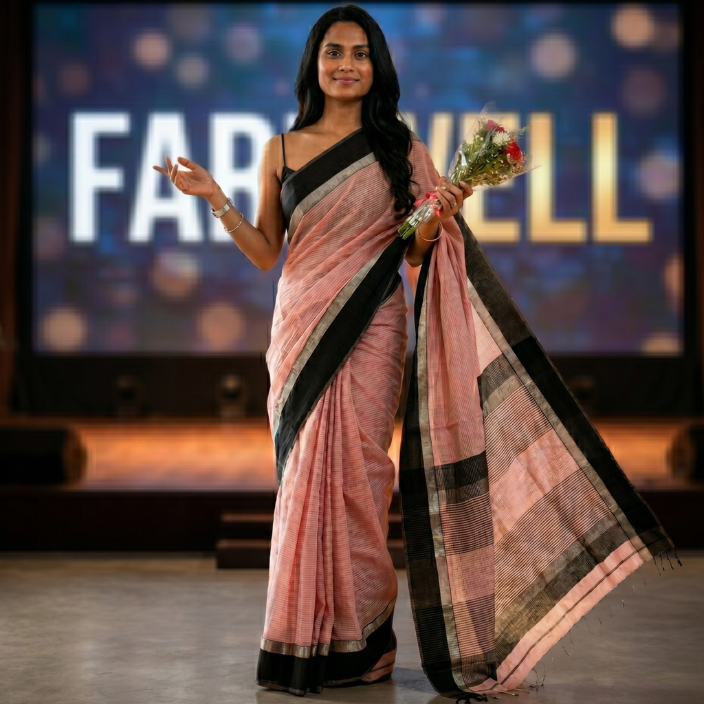 Maheshwari Pink Saree with Black Resham Border