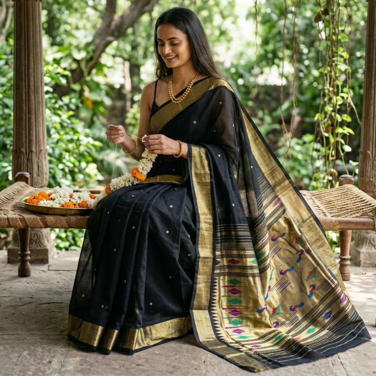 Paithani Handloom Black Cotton Saree