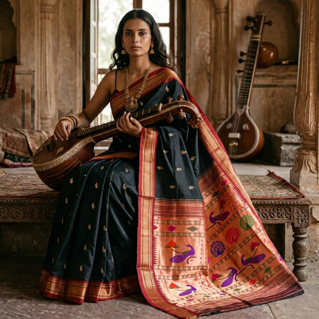 Maharashtrian Black Handloom Paithani Saree