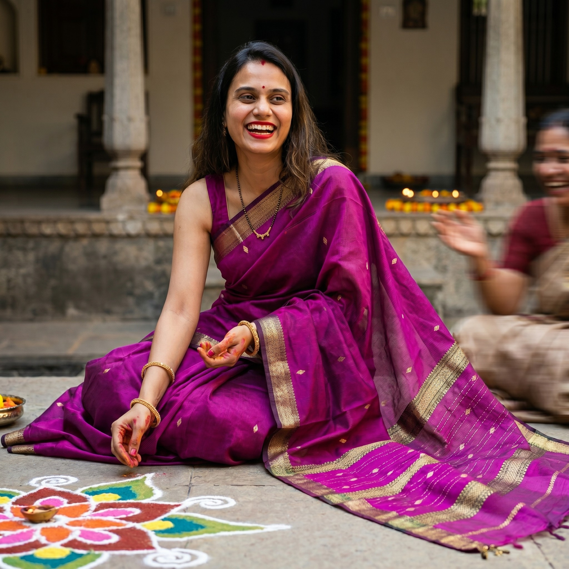 Garbh Reshmi with Butti Magenta Maheshwari Handloom Saree