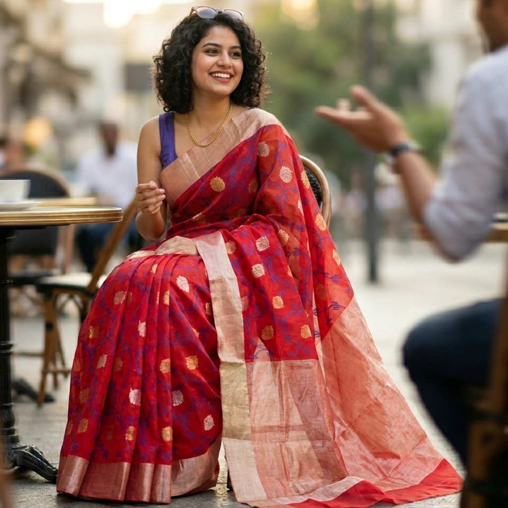Handloom Chanderi Red Pure Silk Saree