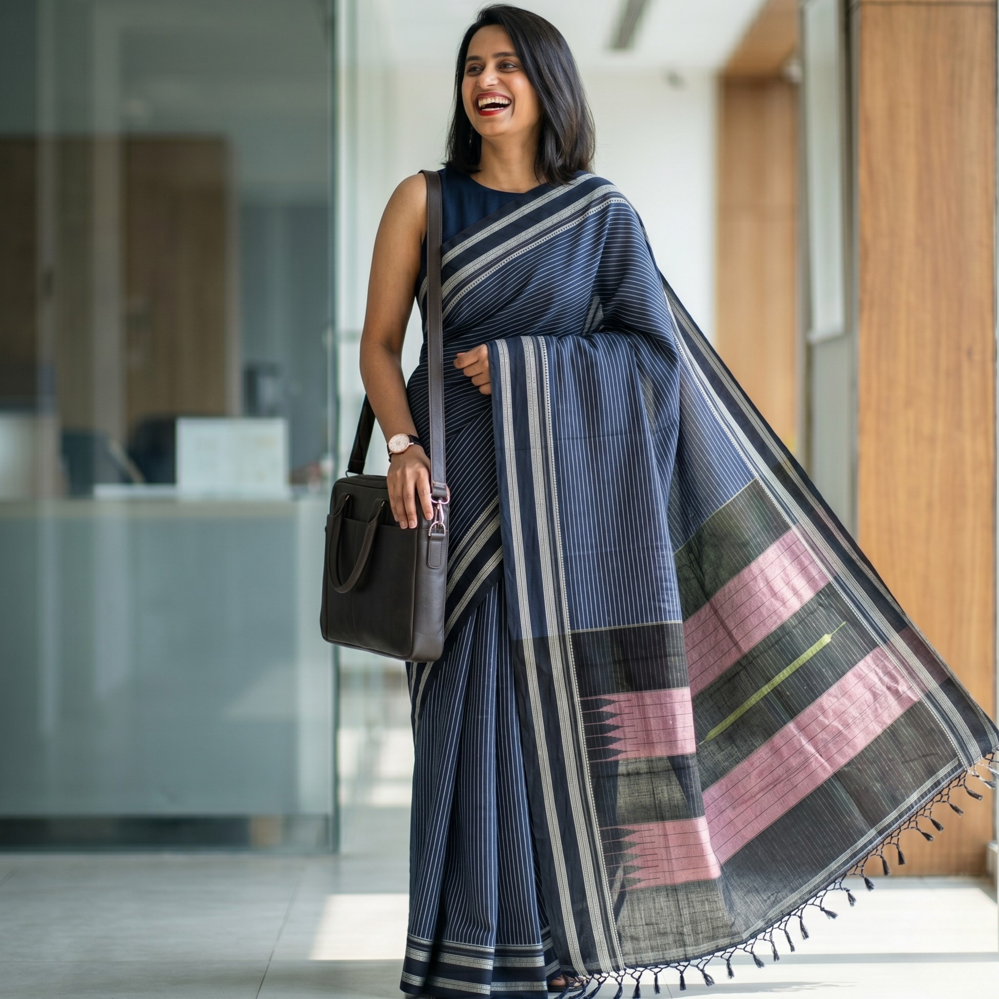 Handloom Pure Cotton Blue Ilkal Saree