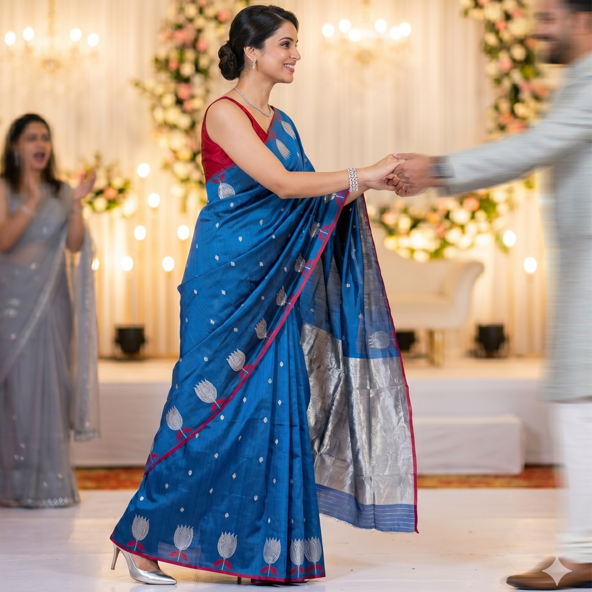 Handloom Peacock Blue Chanderi Silk Saree