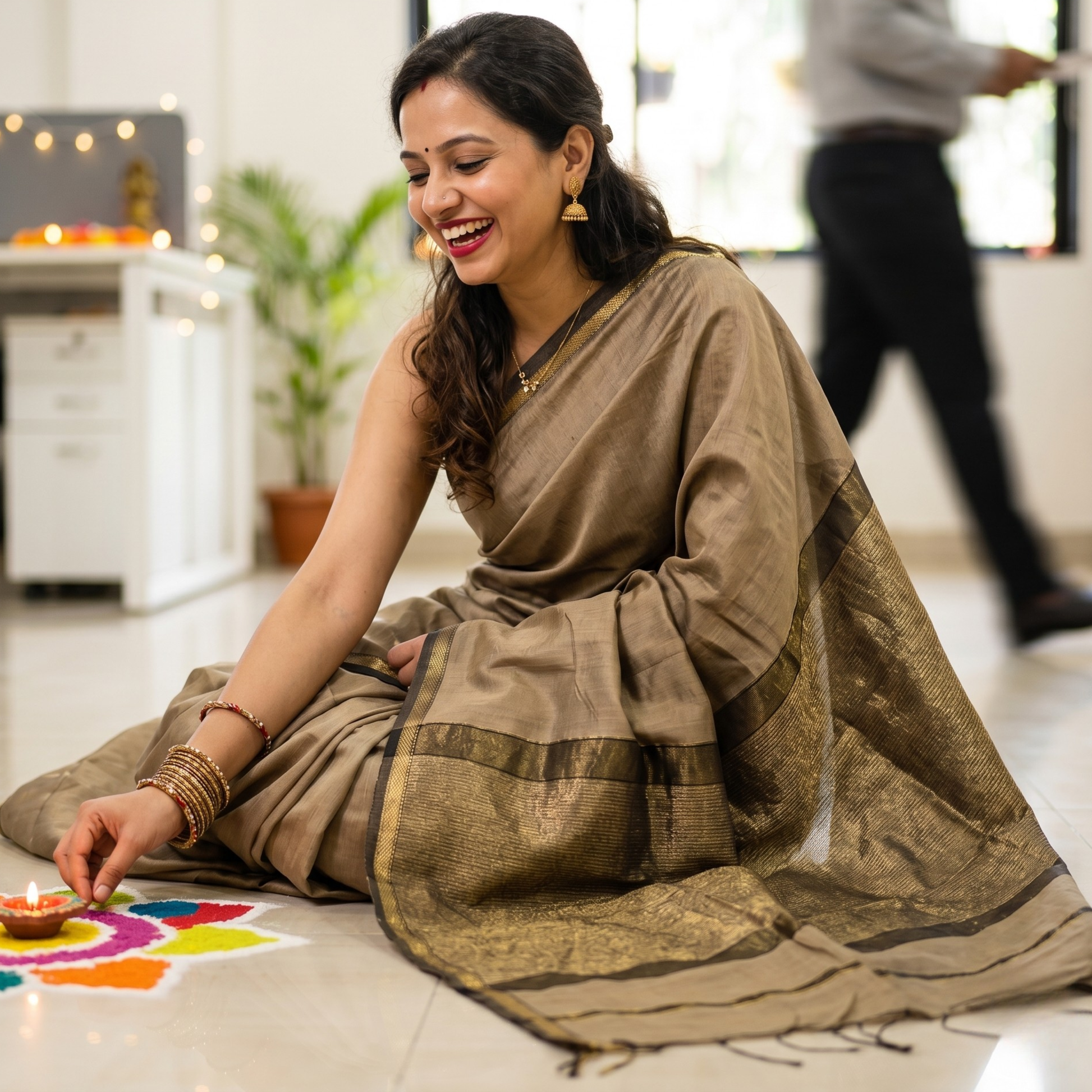 Maheshwari Beige Handloom Saree