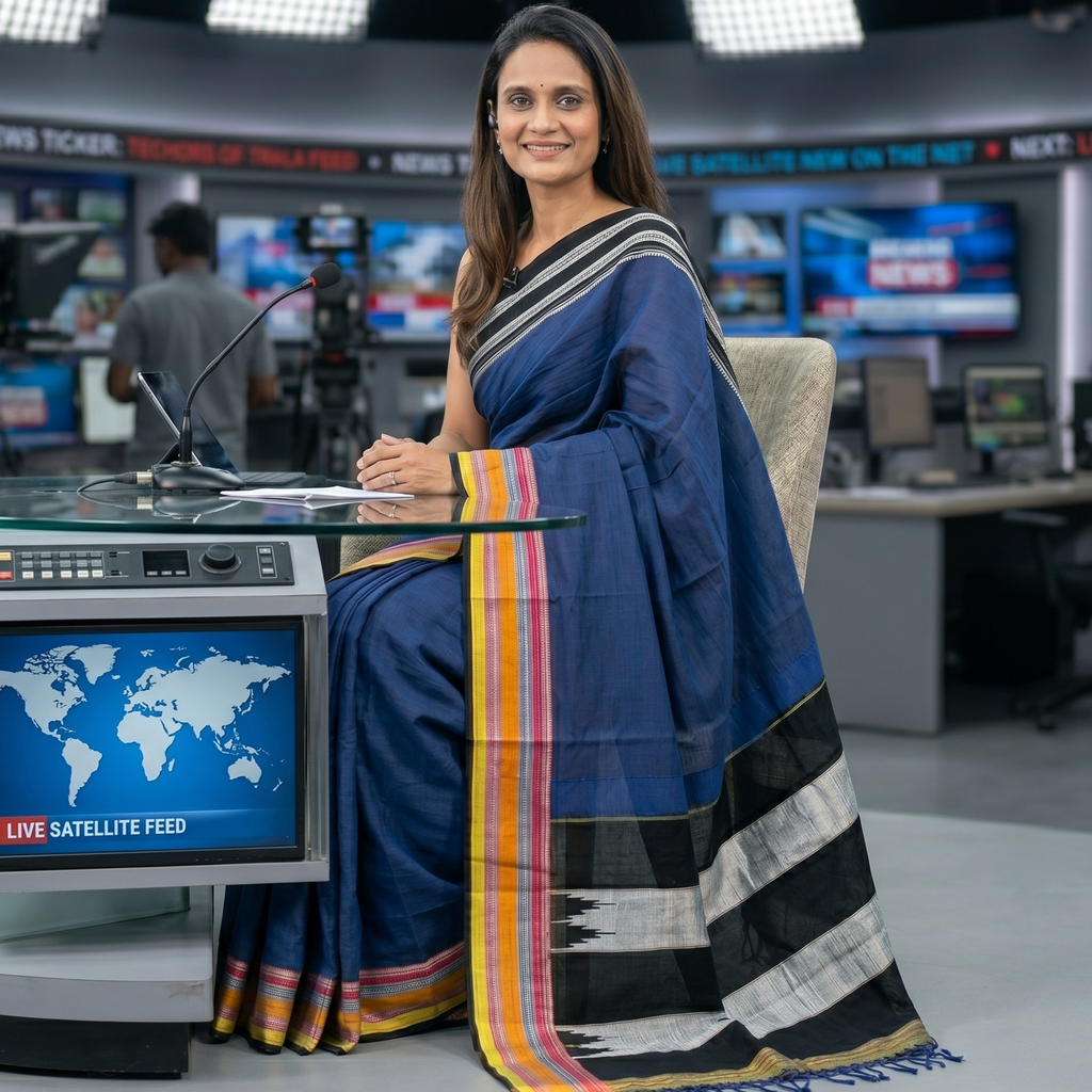 Handloom Blue Pure Cotton Ilkal Saree