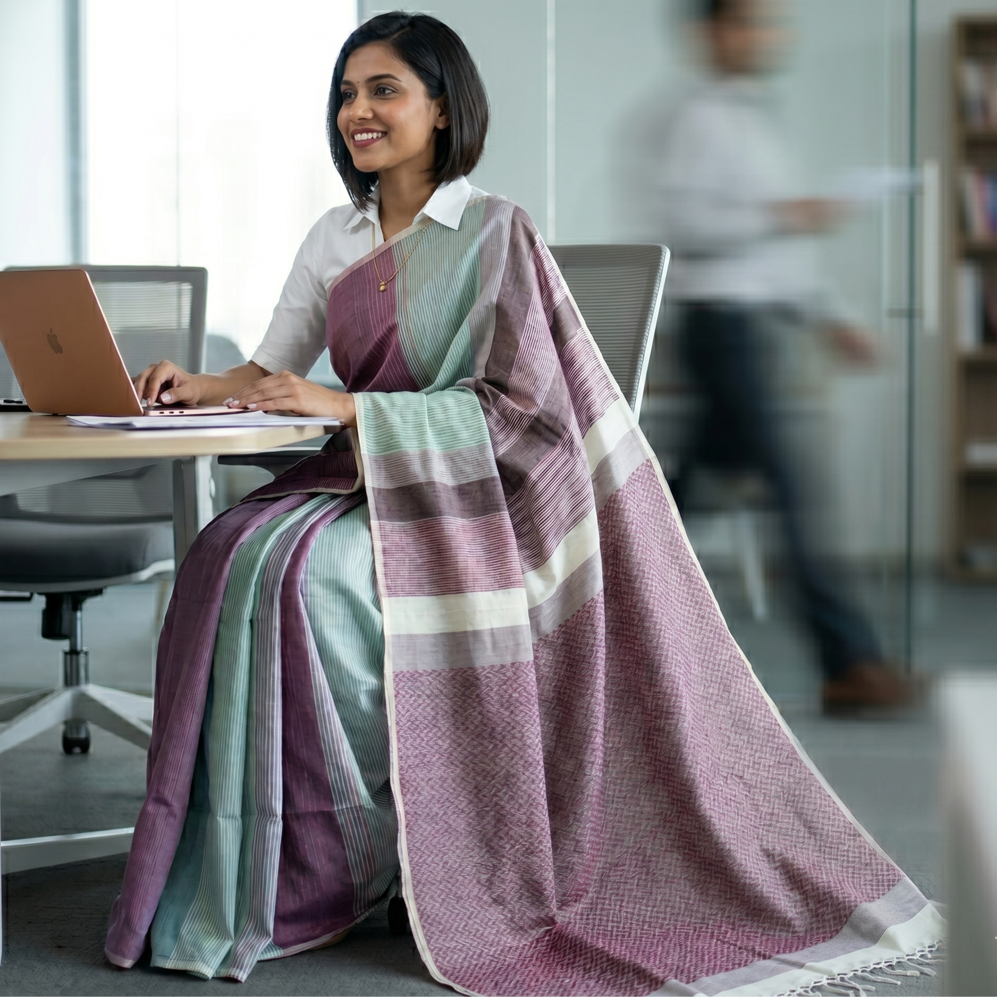 Handloom Maroon Jamdani Saree with Stripes