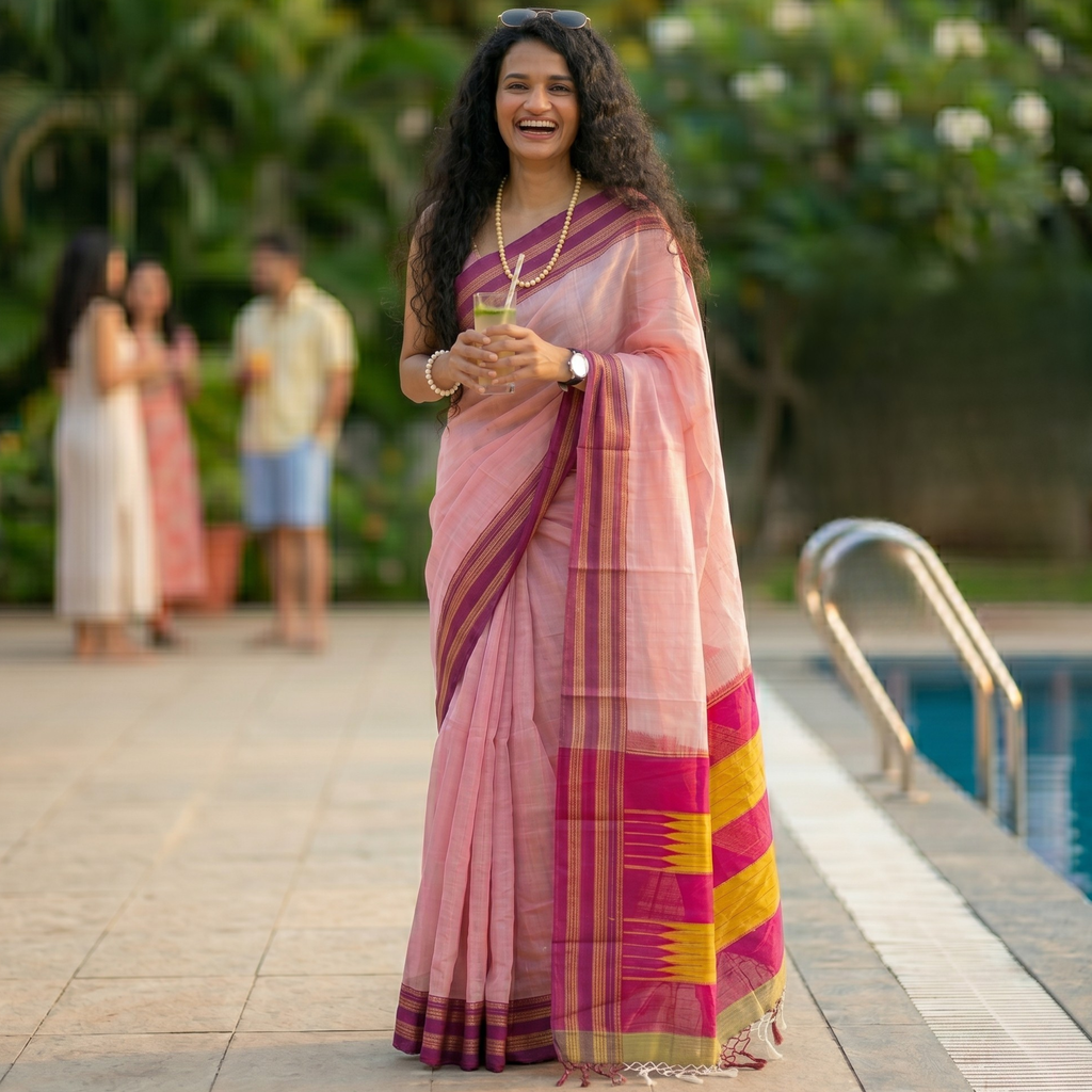 Handloom Pink Ilkal Saree
