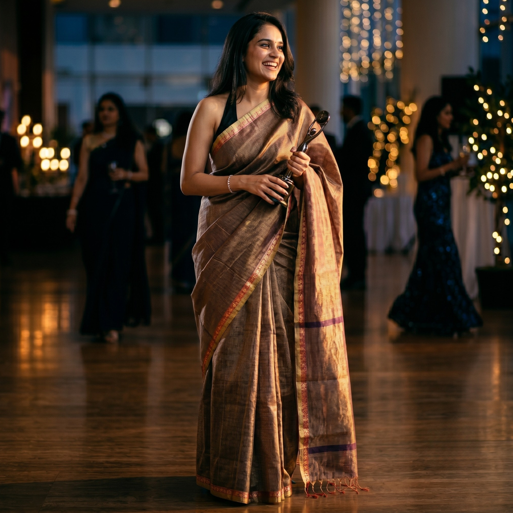 Maheshwari Black Tissue Silk Saree