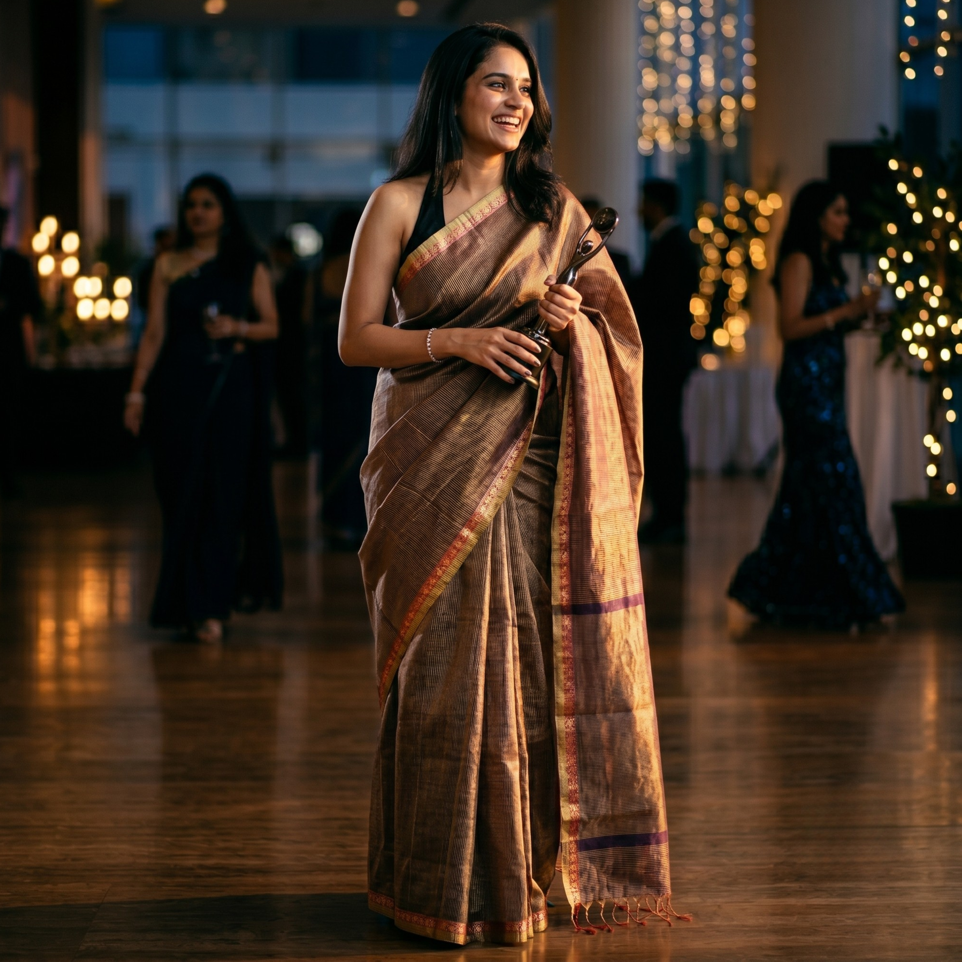 Maheshwari Black Tissue Silk Saree
