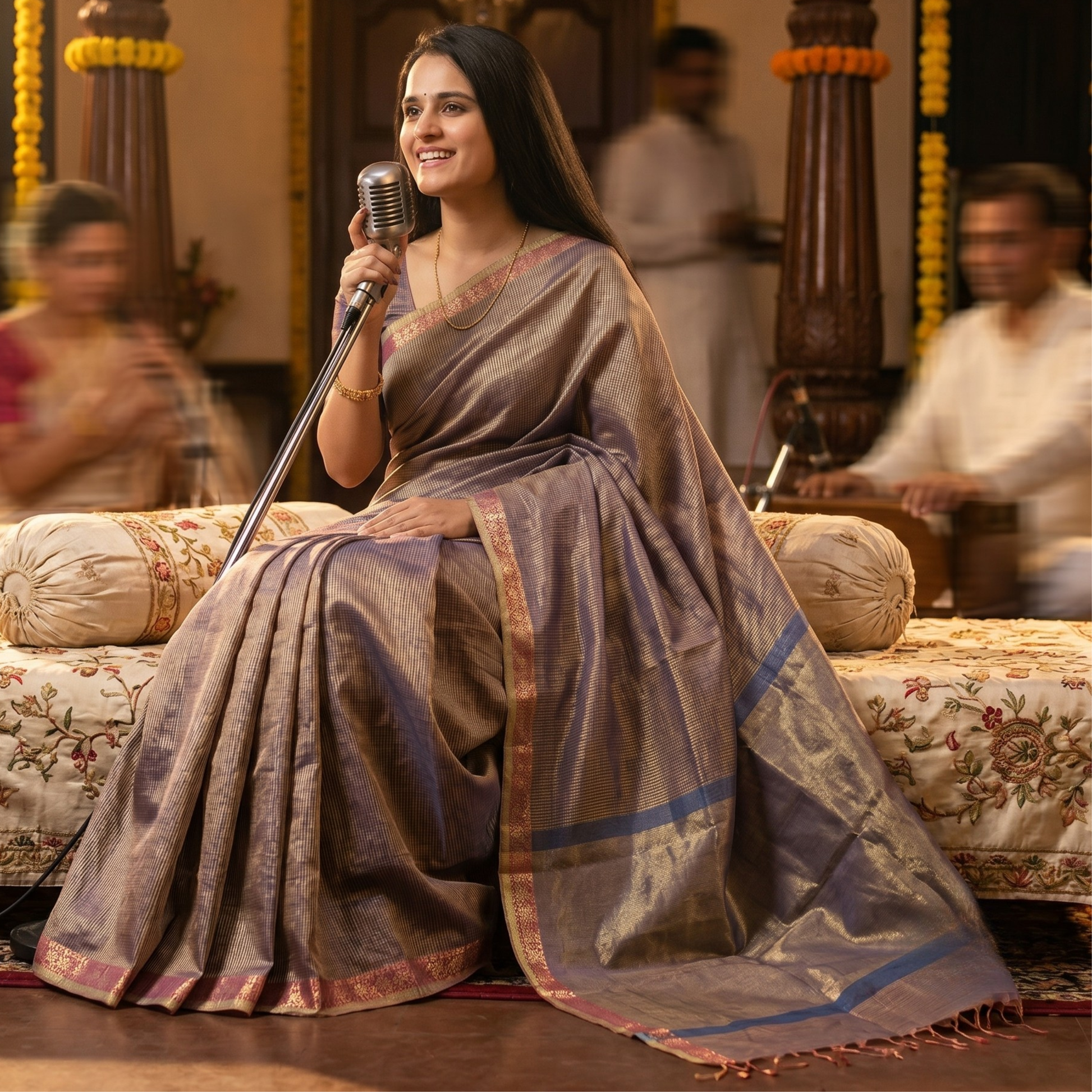 Maheshwari Blue Tissue Silk Saree
