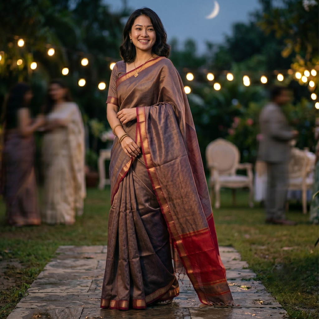 Purple Maheshwari Handloom Tissue Silk Saree
