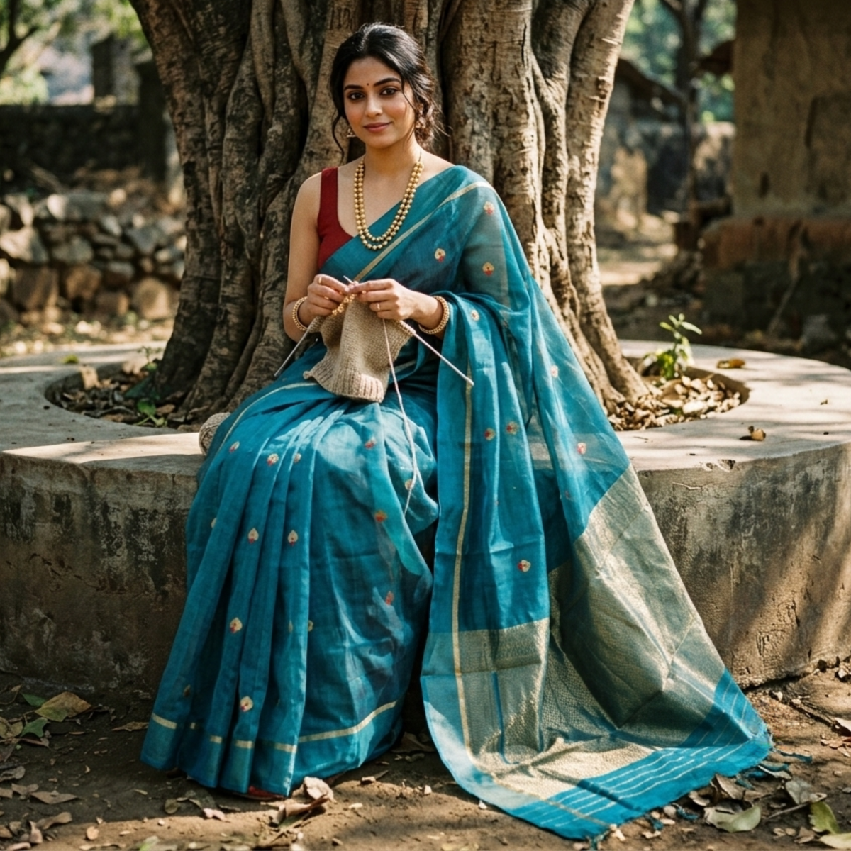 Handloom Rama Green Chanderi Silk Saree