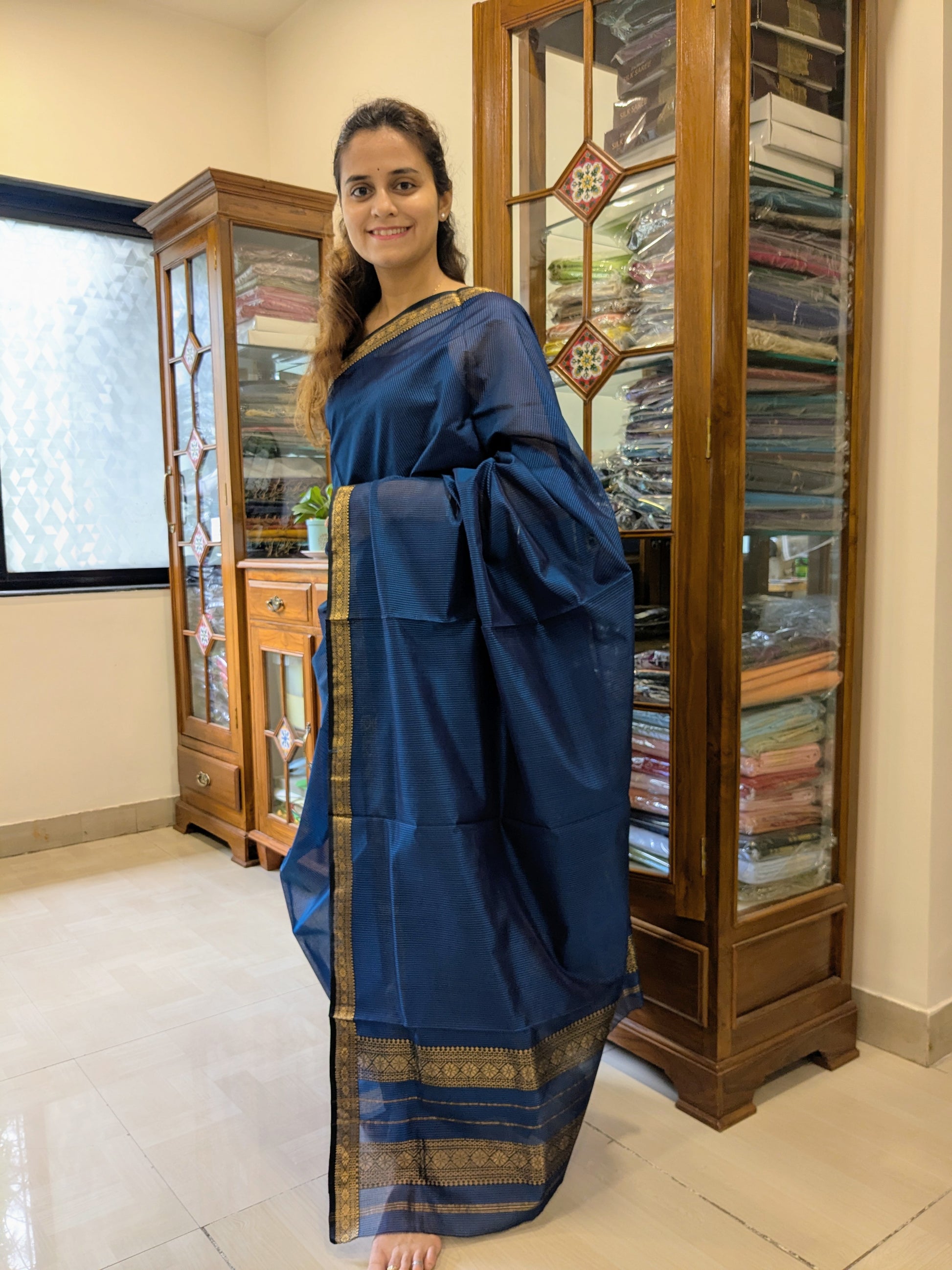 Garbh Reshmi Rama Blue Maheshwari Saree