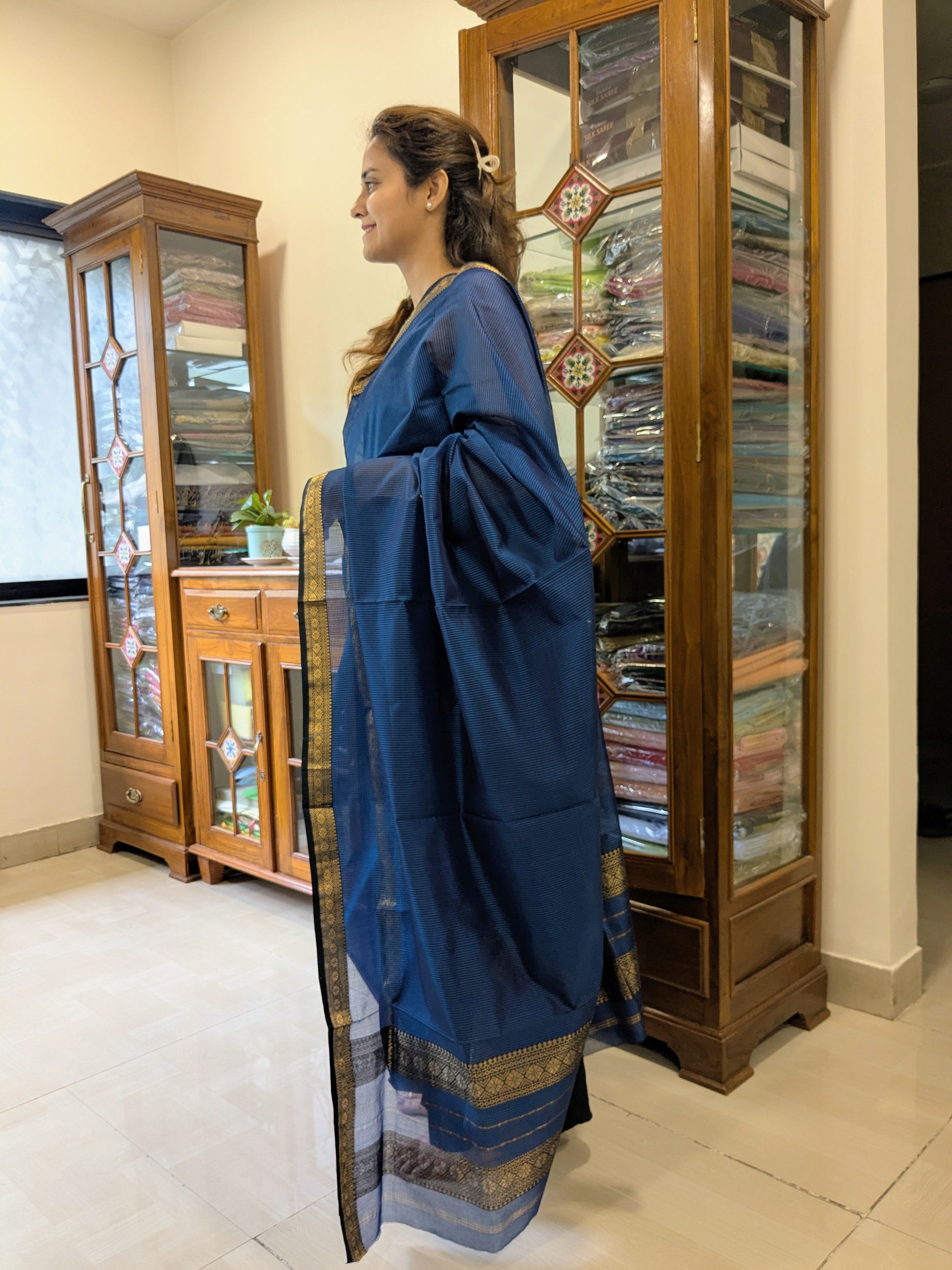 Garbh Reshmi Rama Blue Maheshwari Saree