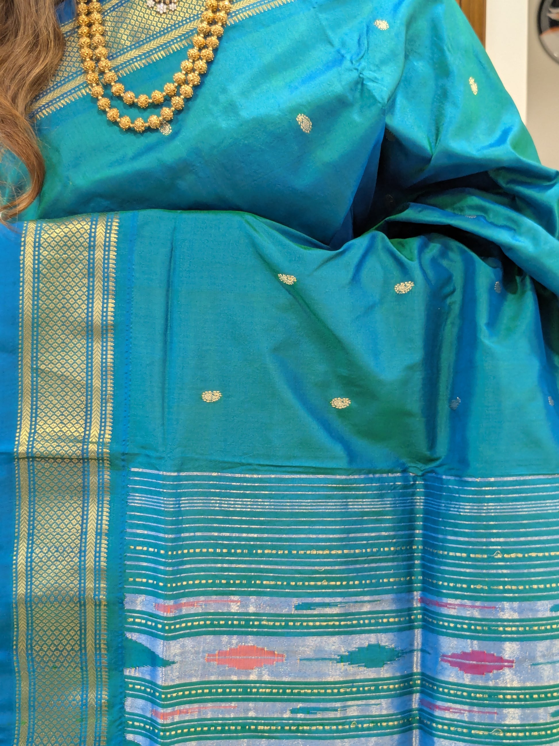 Pure Silk Peacock Blue Paithani Saree