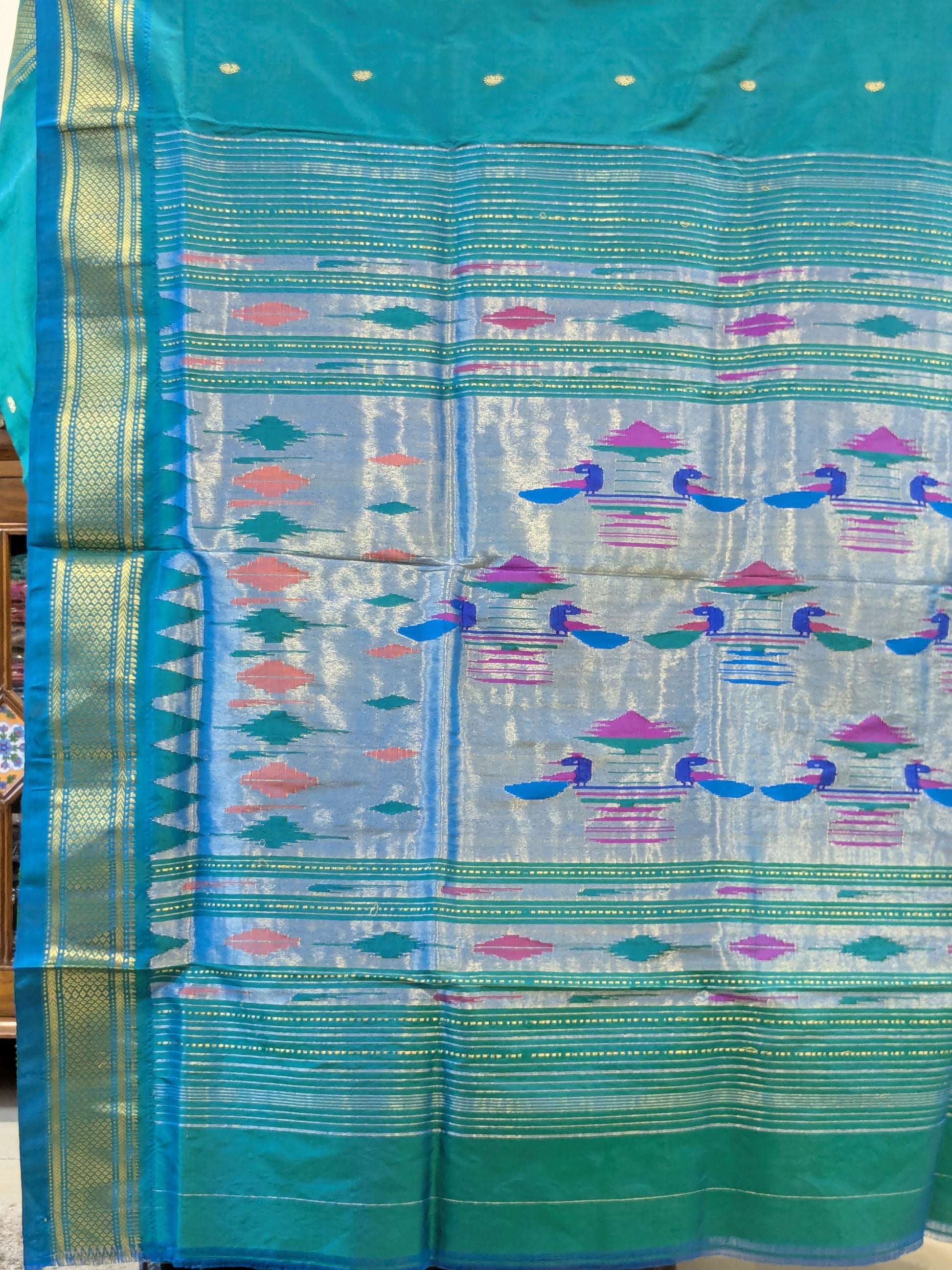 Pure Silk Peacock Blue Paithani Saree