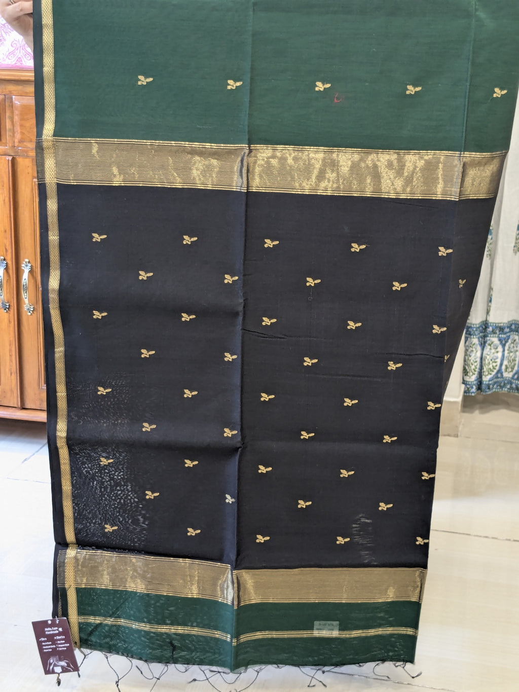 Silk Cotton Green Maheshwari Saree