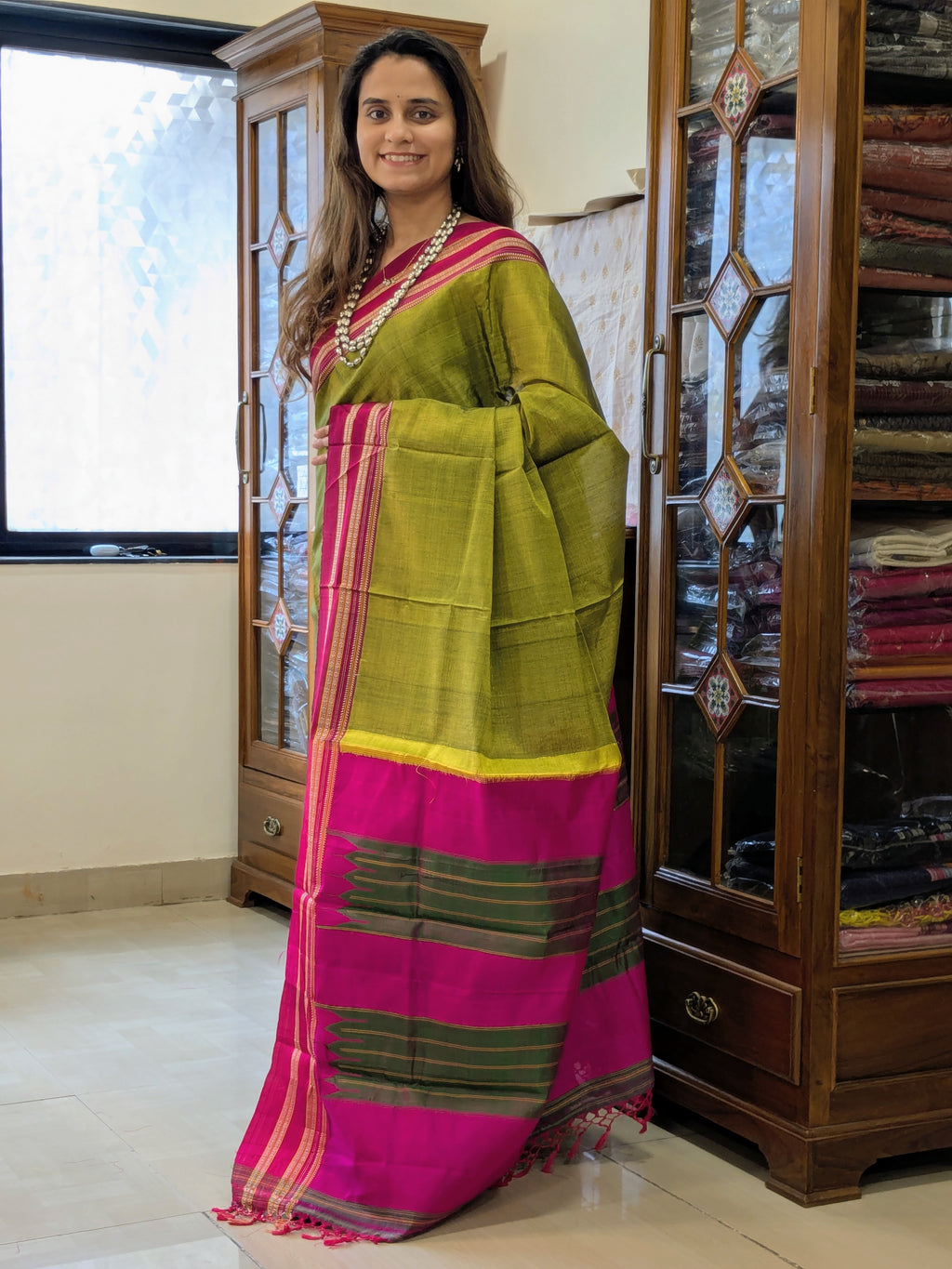 Handloom Mehendi Green Irkal Saree