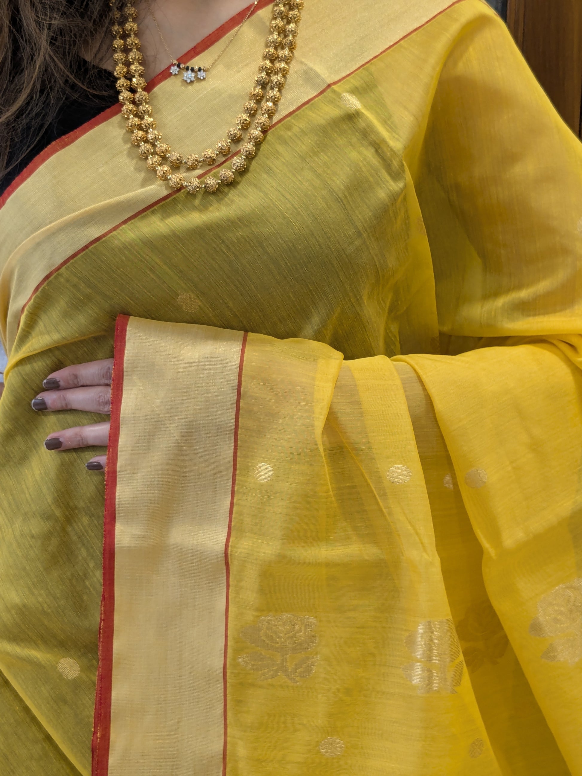 Chanderi Yellow Cotton Silk Saree