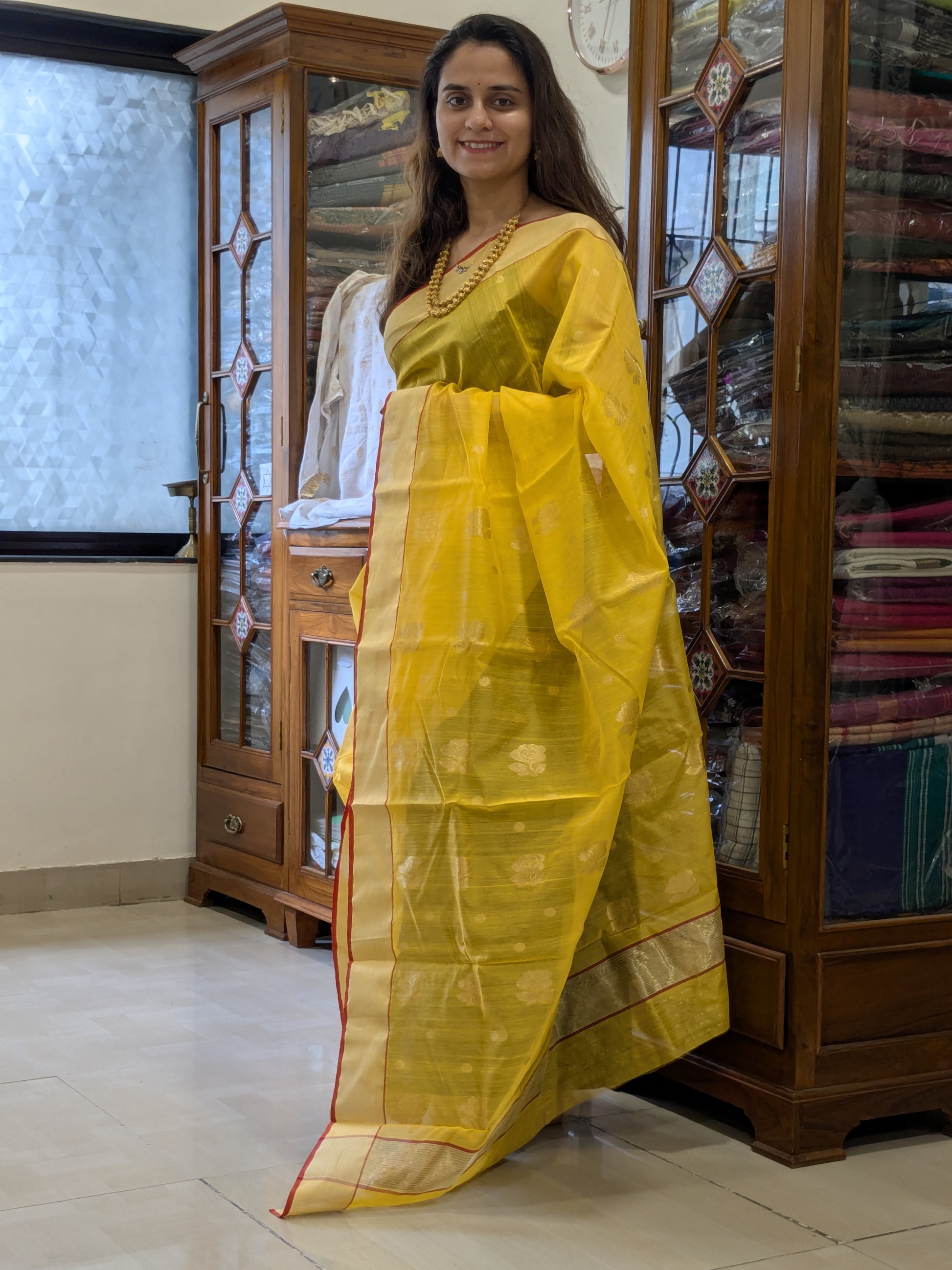 Chanderi Yellow Cotton Silk Saree