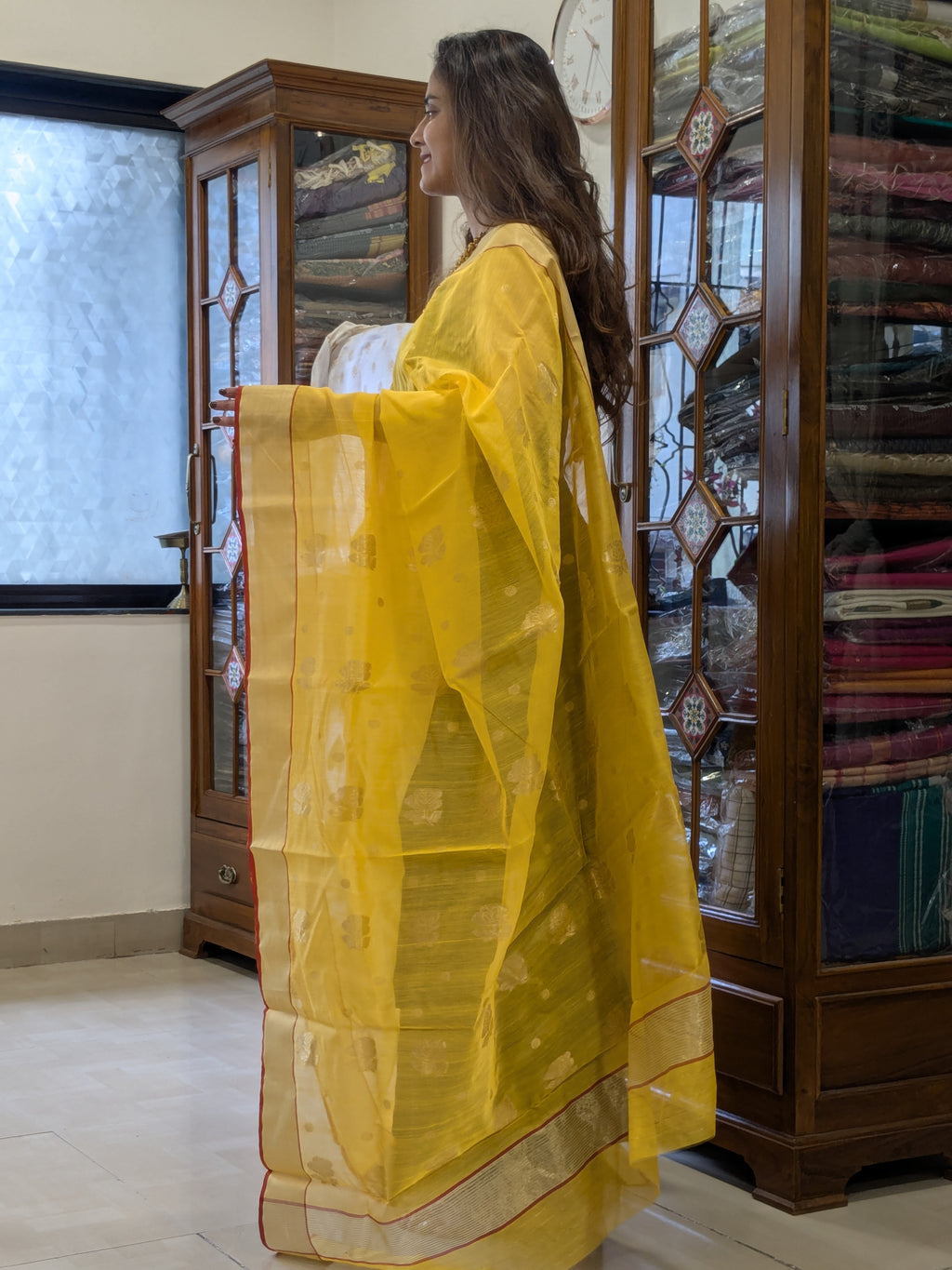Chanderi Yellow Cotton Silk Saree