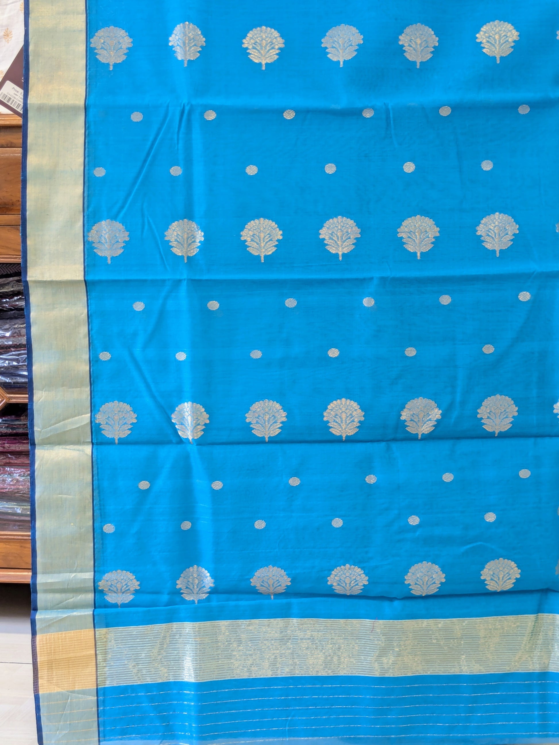 Chintamani Blue Chanderi Cotton Silk Saree