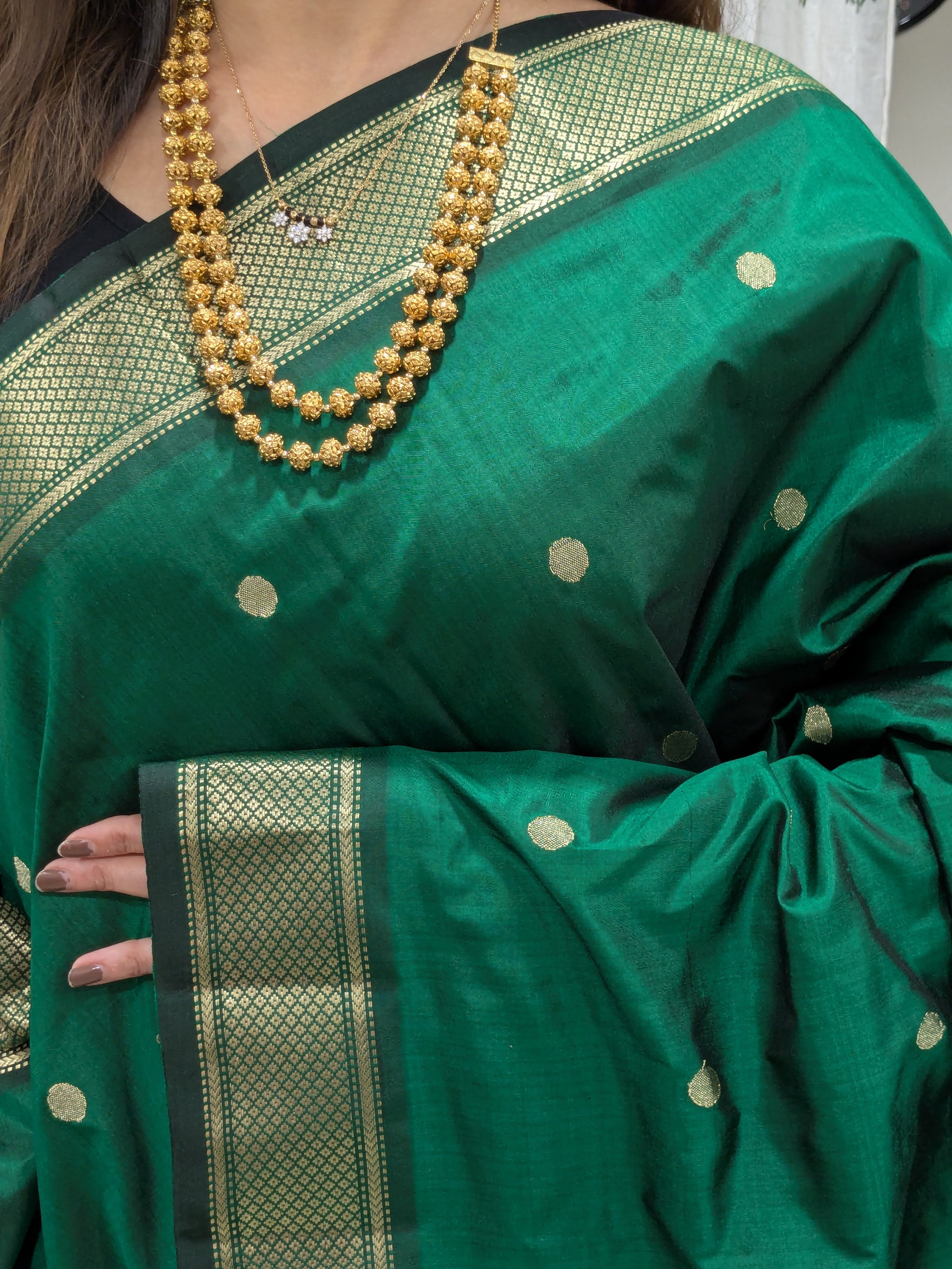 Bottle Green Pure Silk Paithani Saree with Zari Tawa Pallu