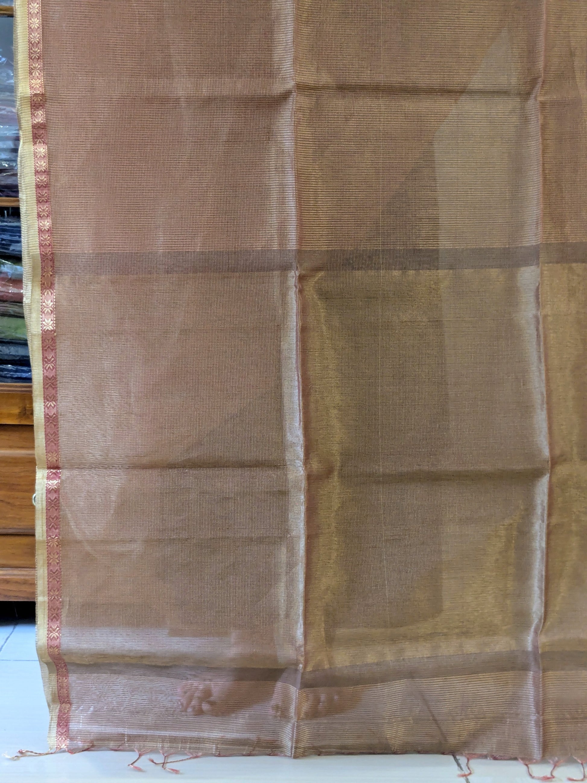 Maheshwari Beige Tissue Silk Saree