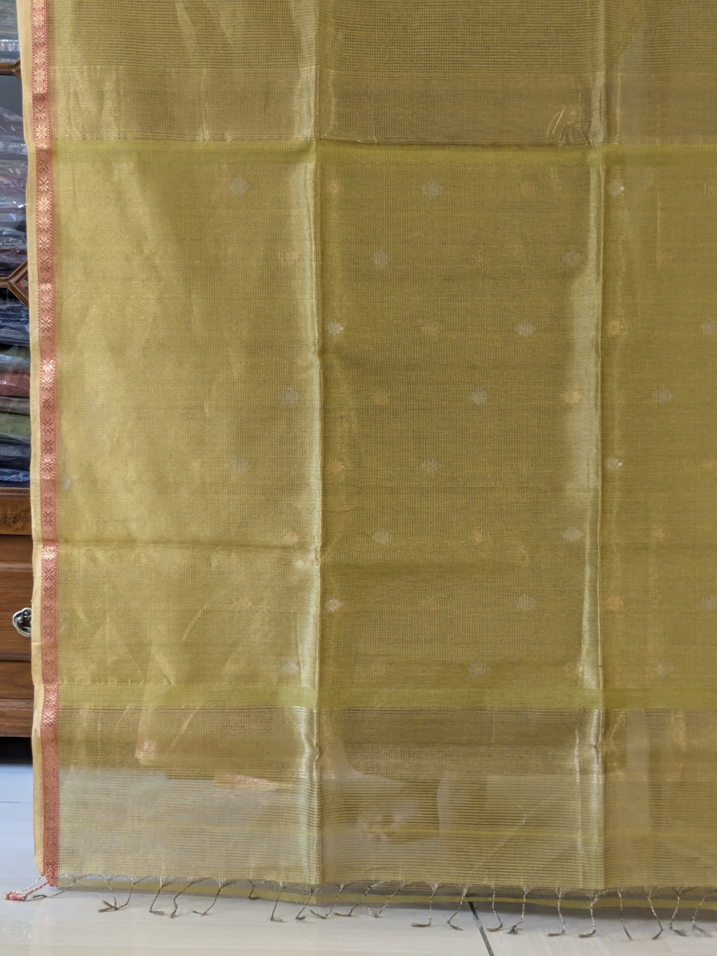 Maheshwari Fluorescent Yellow Silk Tissue Saree