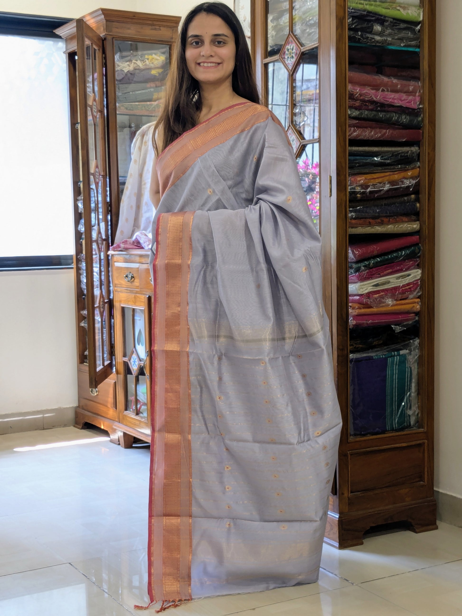 Maheshwari Silk Cotton Lilac Meena Butti Saree