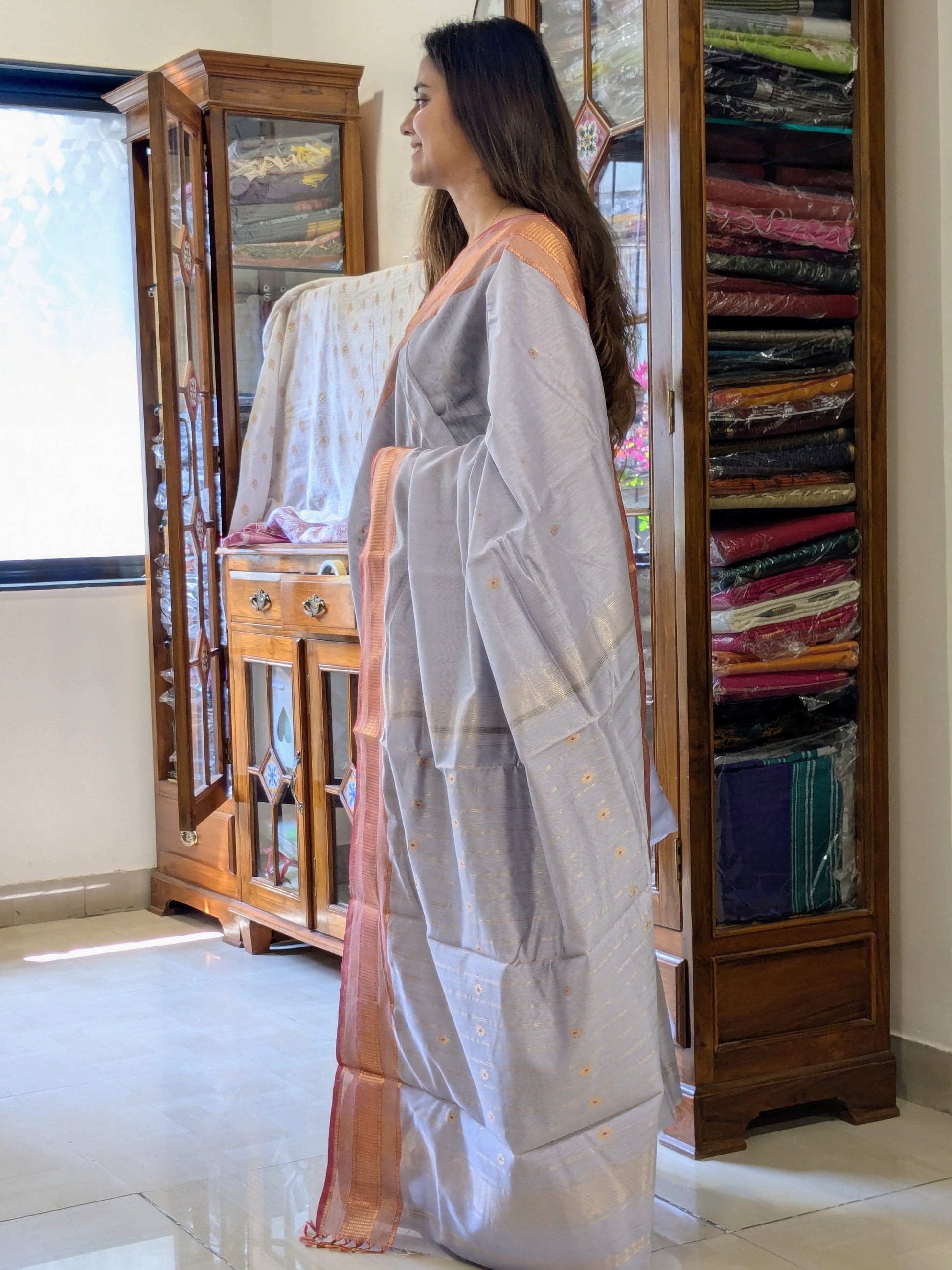 Maheshwari Silk Cotton Lilac Meena Butti Saree