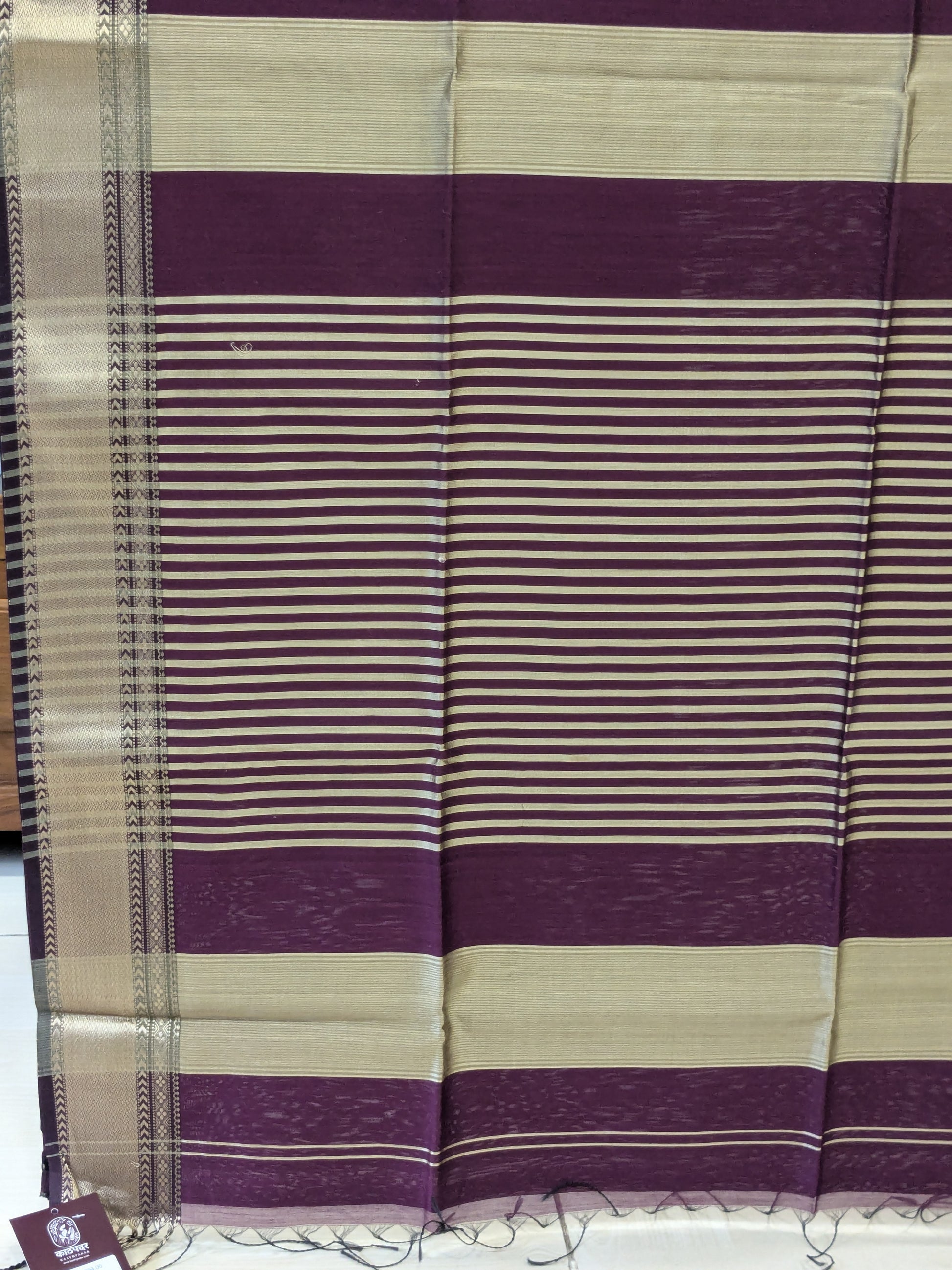 Maheshwari Wine Saree with Golden Resham Border