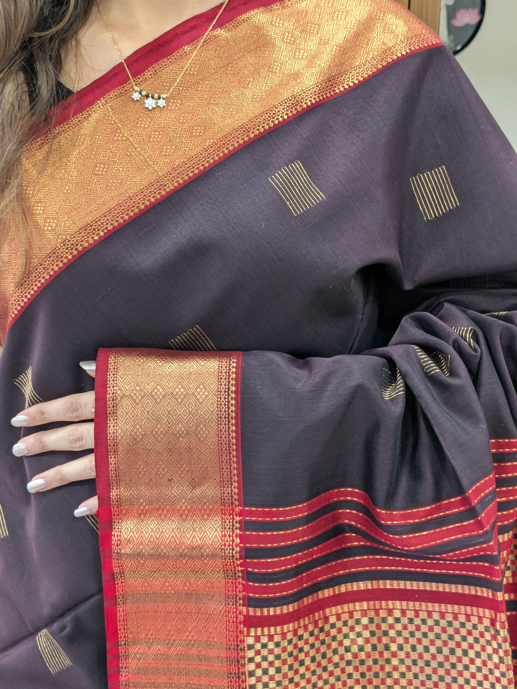 Maheshwari Coke Red Handloom Saree