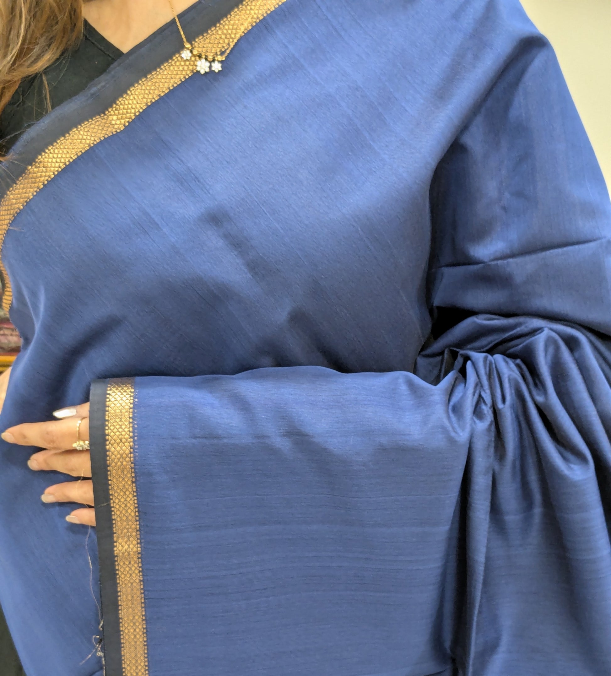 Blue Maheshwari Handloom Kosa Silk Saree